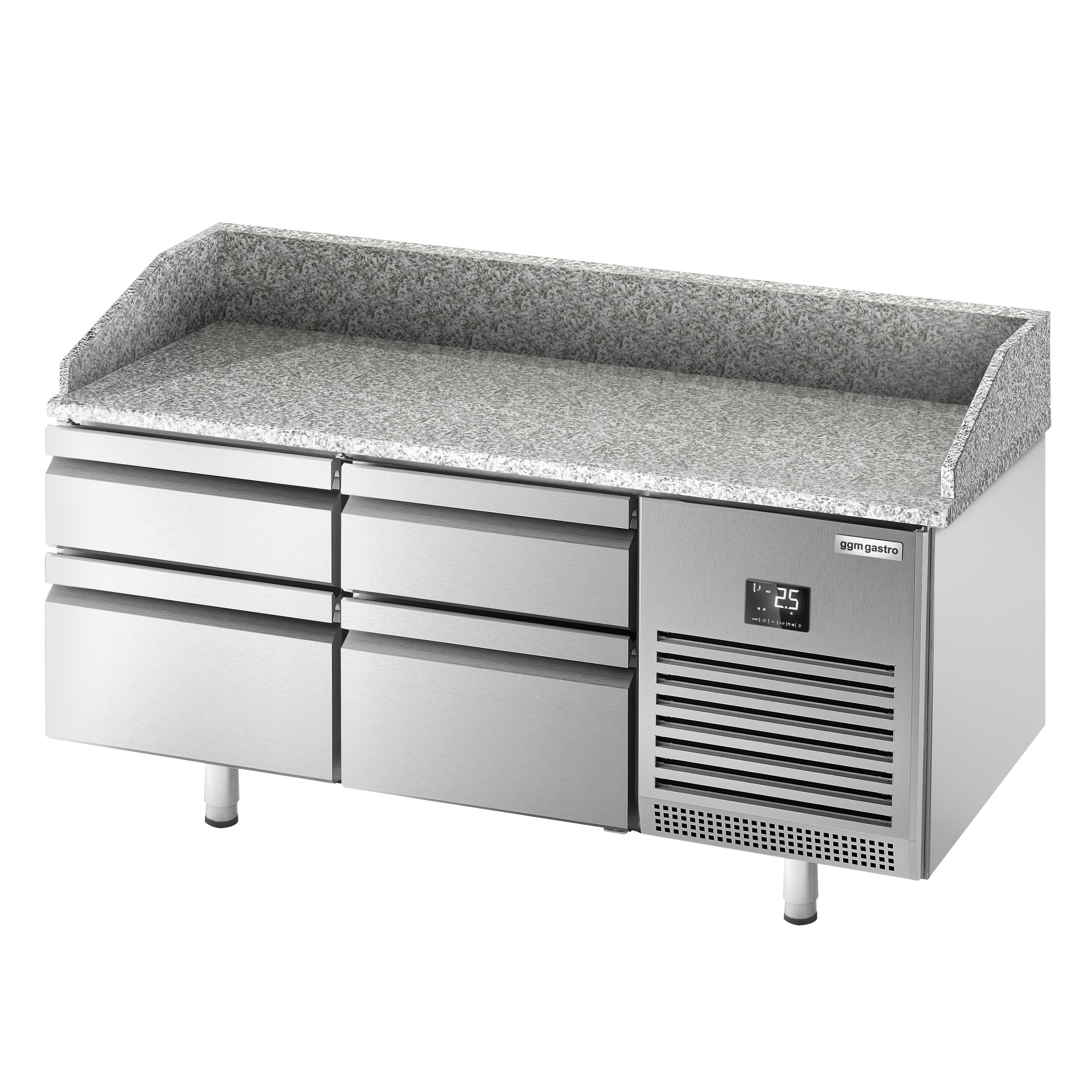 Commercial Pizza Prep Counter - Granite Top PREMIUM PLUS - 1490x700mm - with 0 doors & 4 drawers