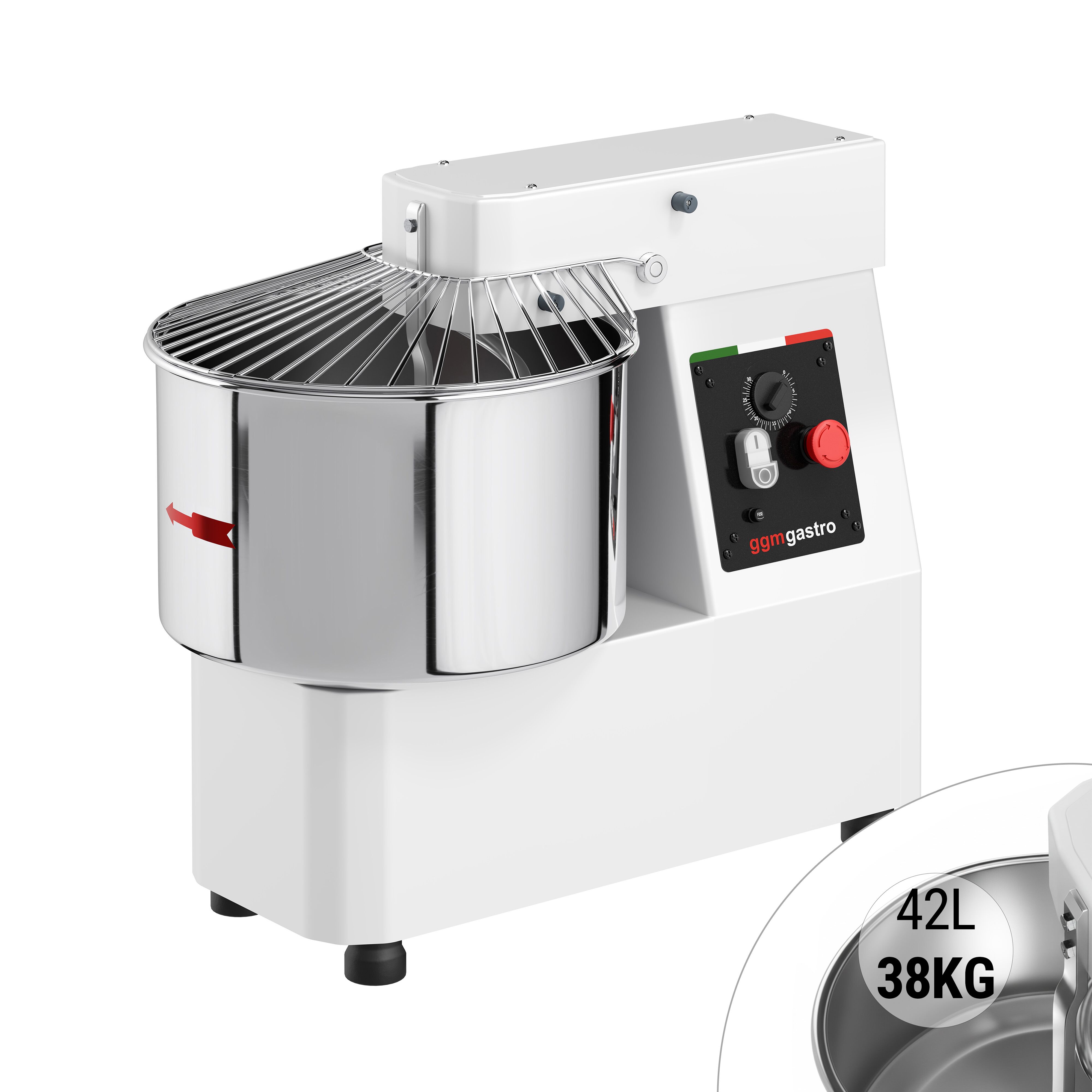Pétrin à Pâte / Pétrin à spirale - 42 Litres / 38 kg - avec Cuve Fixe - Fonction Minuterie