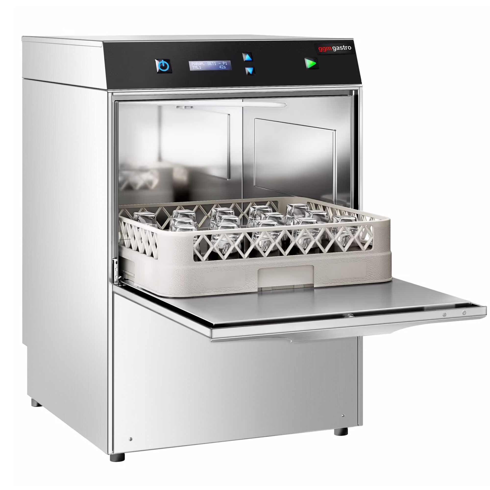 Lave-verres professionnel à double paroi - Numérique - 2,97kW - incl. Filtre à eau anti-calcaire - avec évacuation par gravité, pompes à détergent et de liquide de rinçage
