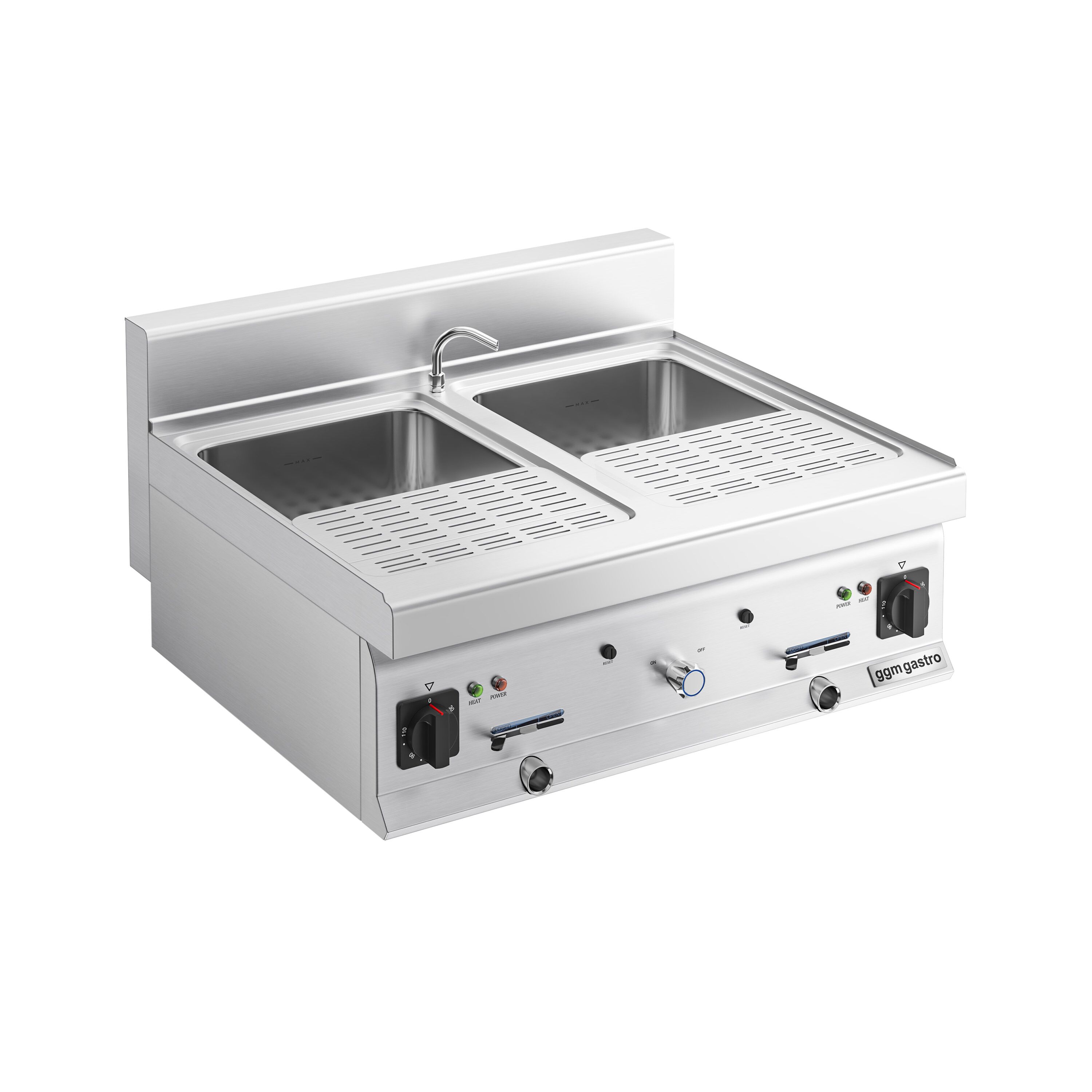 Cuiseur à pâtes électrique avec robinet – 2 × 26 L – 12 kW