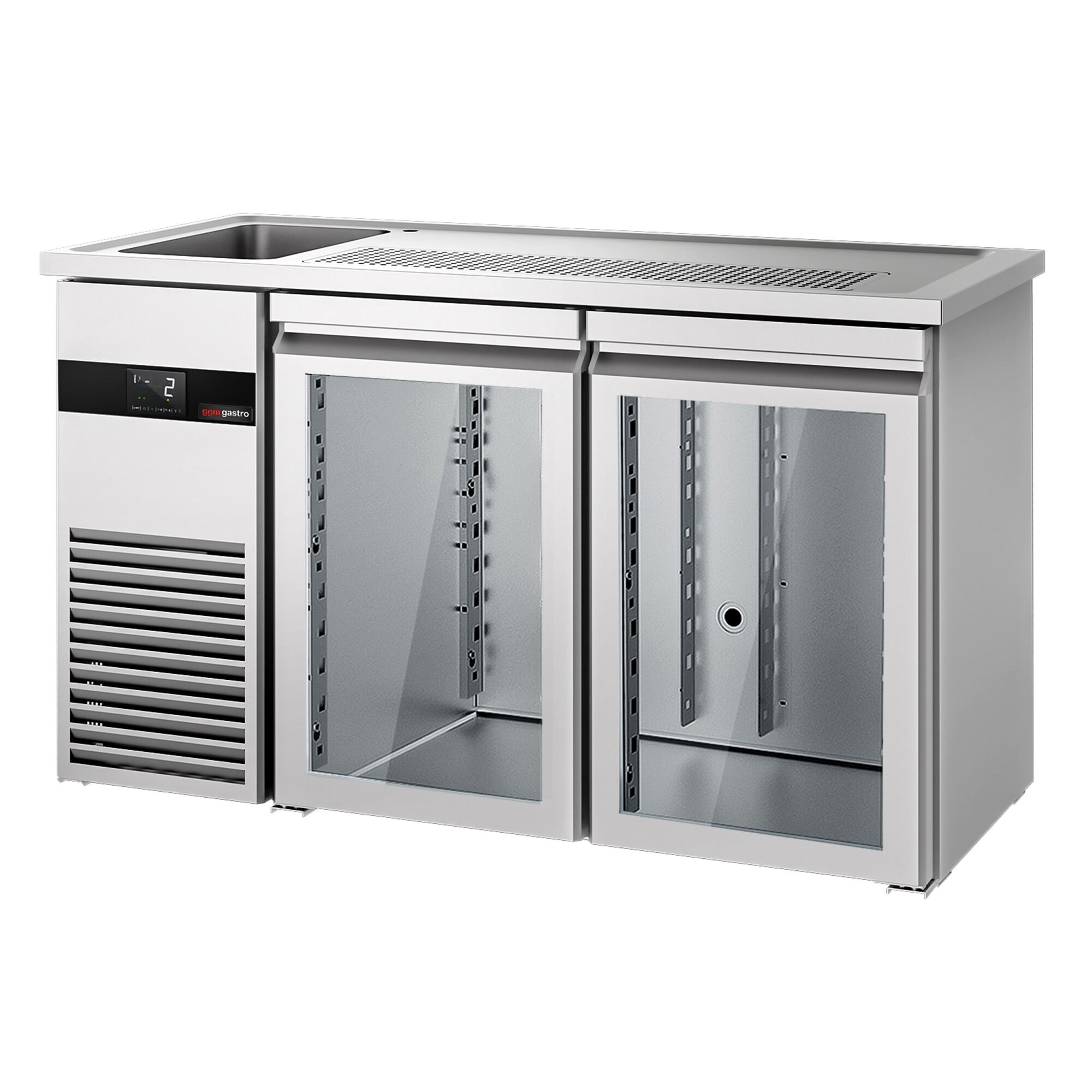 Comptoir de bar réfrigéré PREMIUM - 1550x700mm - 2 portes vitrées