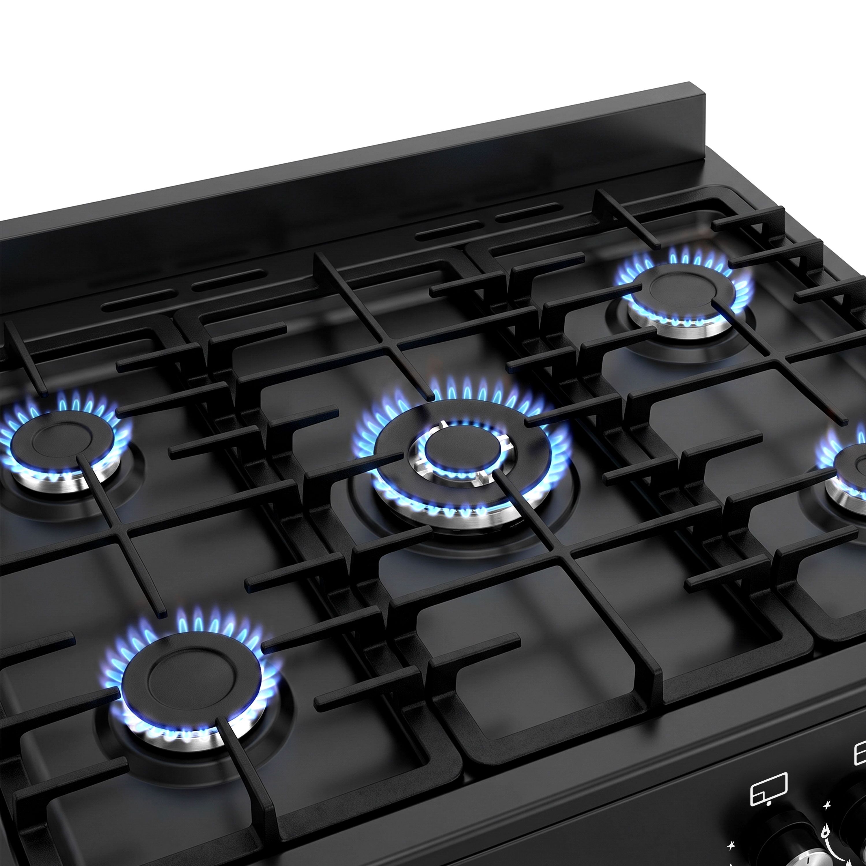 Gáztűzhely – 13,45 kW – 5 égő – elektromos sütővel – 3,23 kW és légáramlásos elszívóval
