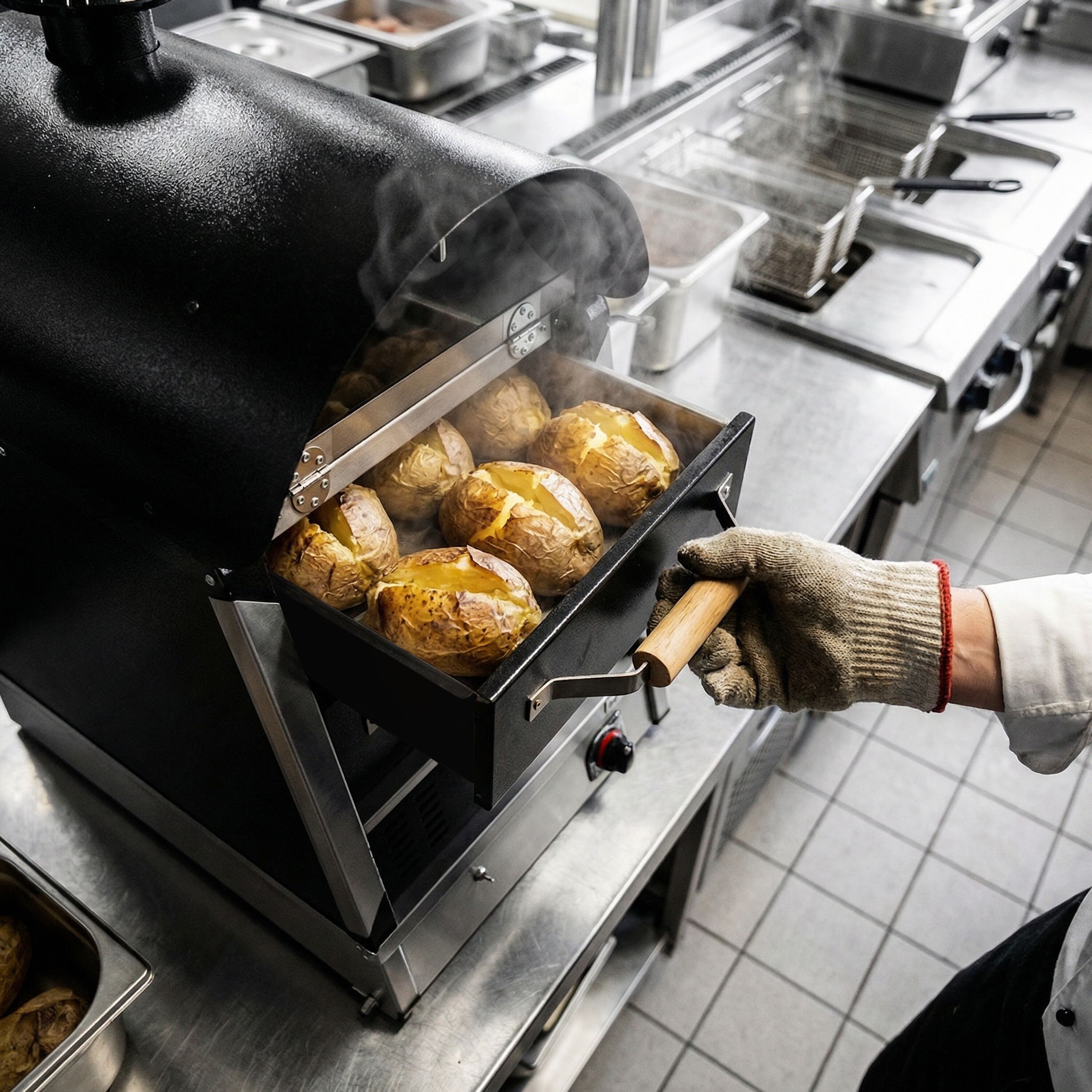 Commercial Gas Jacket Potato Oven - Manual Controls - 530x1100x740mm - with 2 drawers