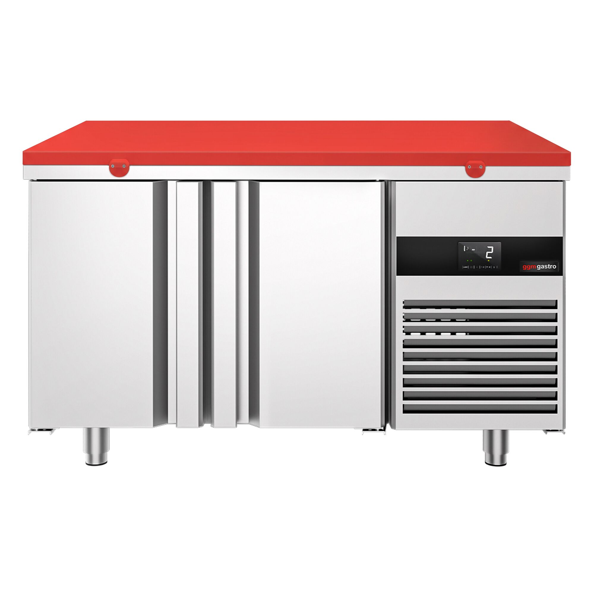 Refrigerated Counter – 1400 × 700 mm – Rear Side with 2 Doors – Glass Front – incl. Red Cutting Board