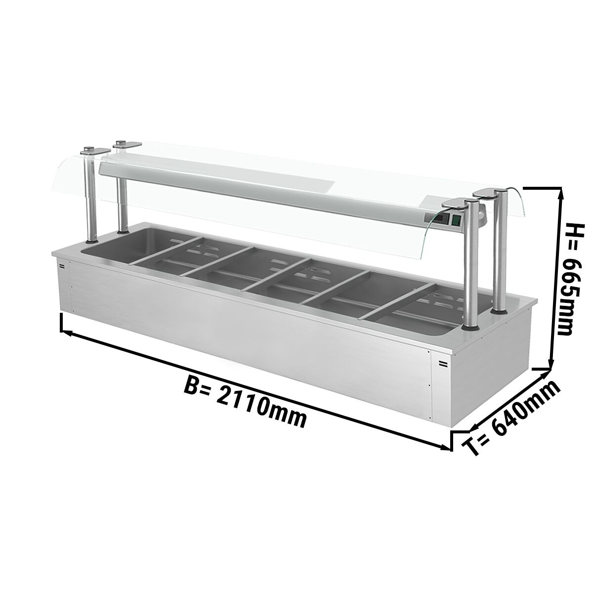 حمام مائي مدمج (Drop-in) - 4,83 kW - 6x GN 1/1 - مع حاجز رذاذ زجاجي