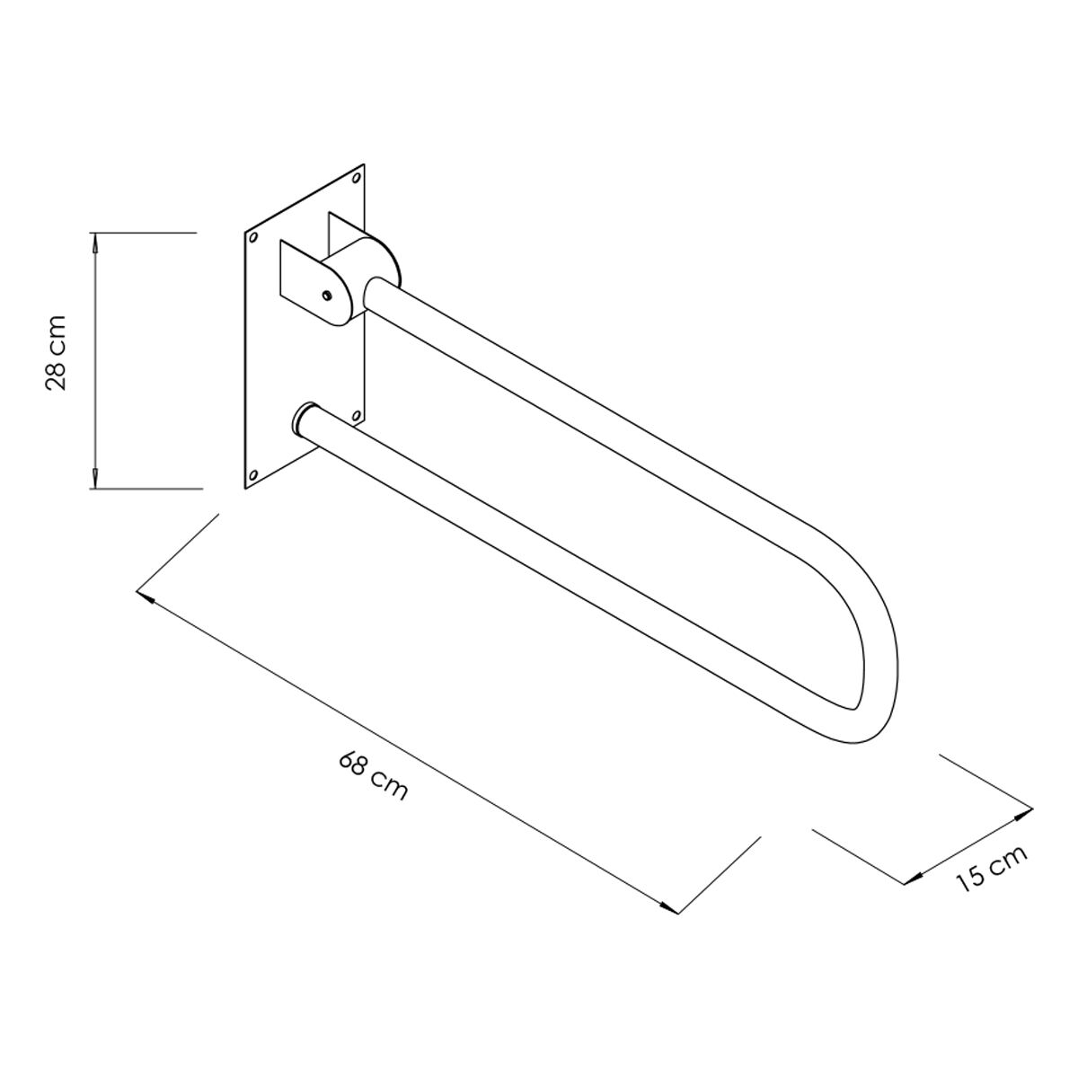Stödhandtag för toalett/Toalettarmstöd - uppfällbart - Rostfritt stål - maxbelastning: 180 kg - Längd: 680 mm