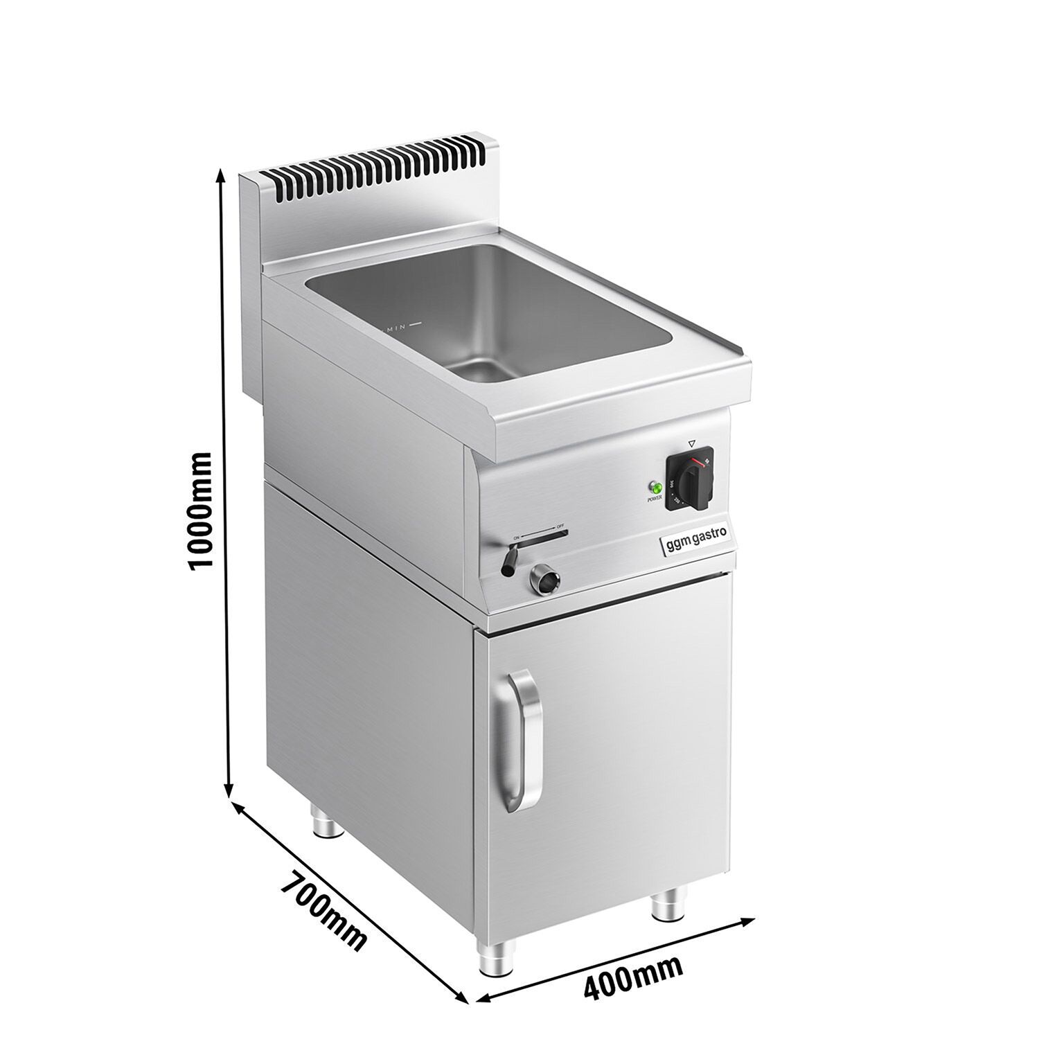 Bain-marie électrique – 1,2 kW – 1 × GN 1/1 ou 2 × GN 1/2 – avec soubassement incluant 1 porte