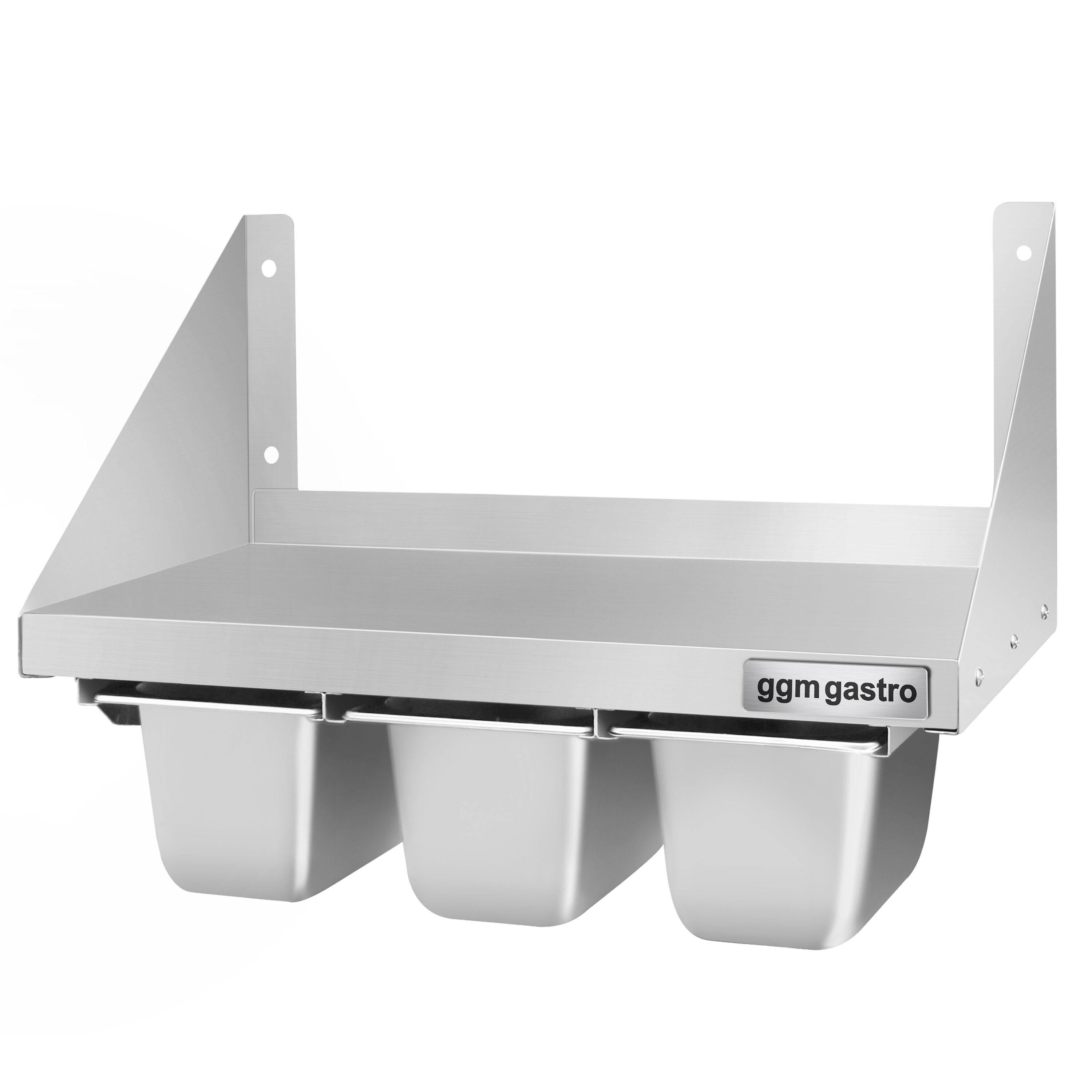 Étagère murale en inox pour Bacs GN 3x GN 1/6 - 600x300mm - 1 niveaux - incl. glissières pour bacs GN