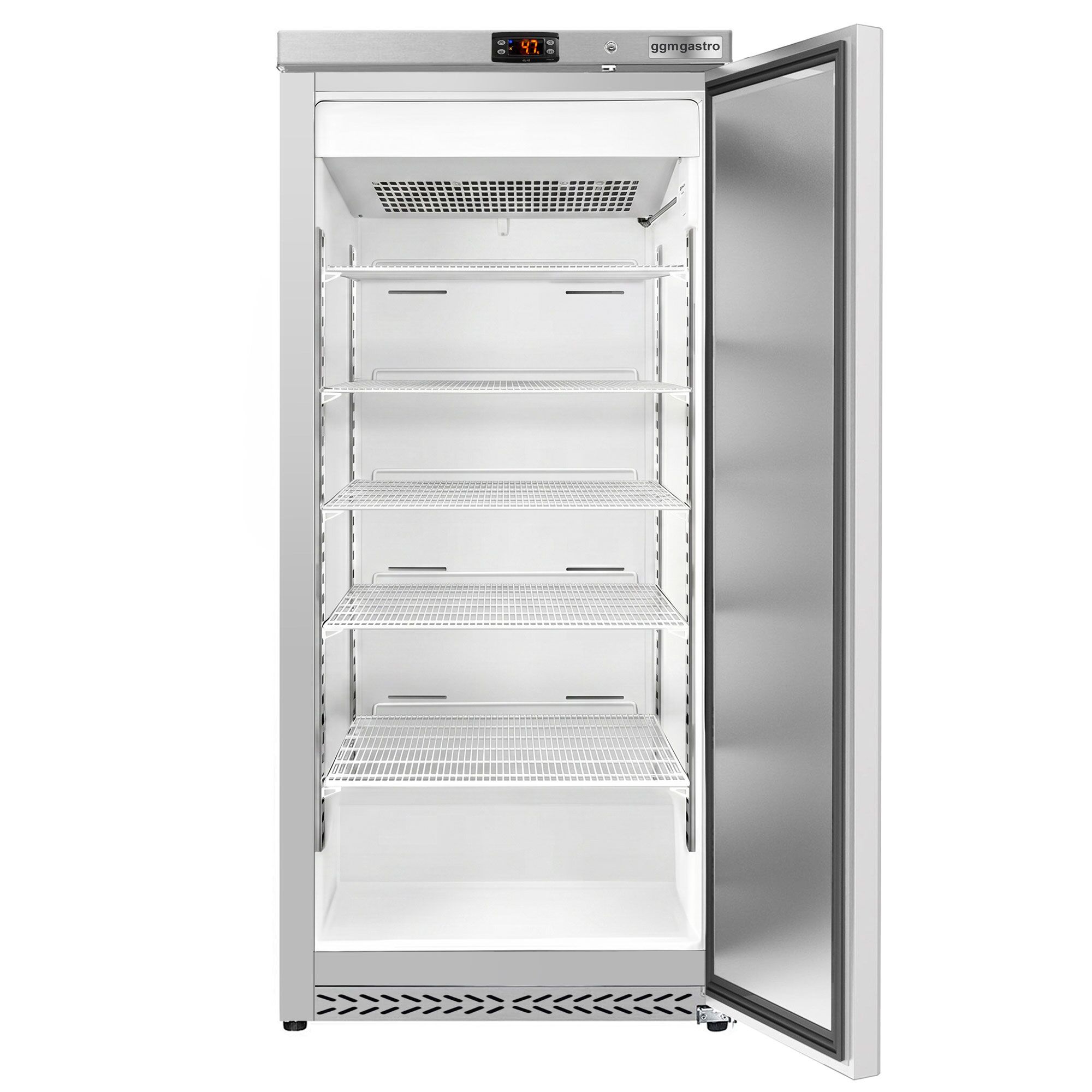 Voorraadkoelkast RVS ECO - 600l - met 1‑deurs dichte deur & 4 roosters - binnenzijde kunststof