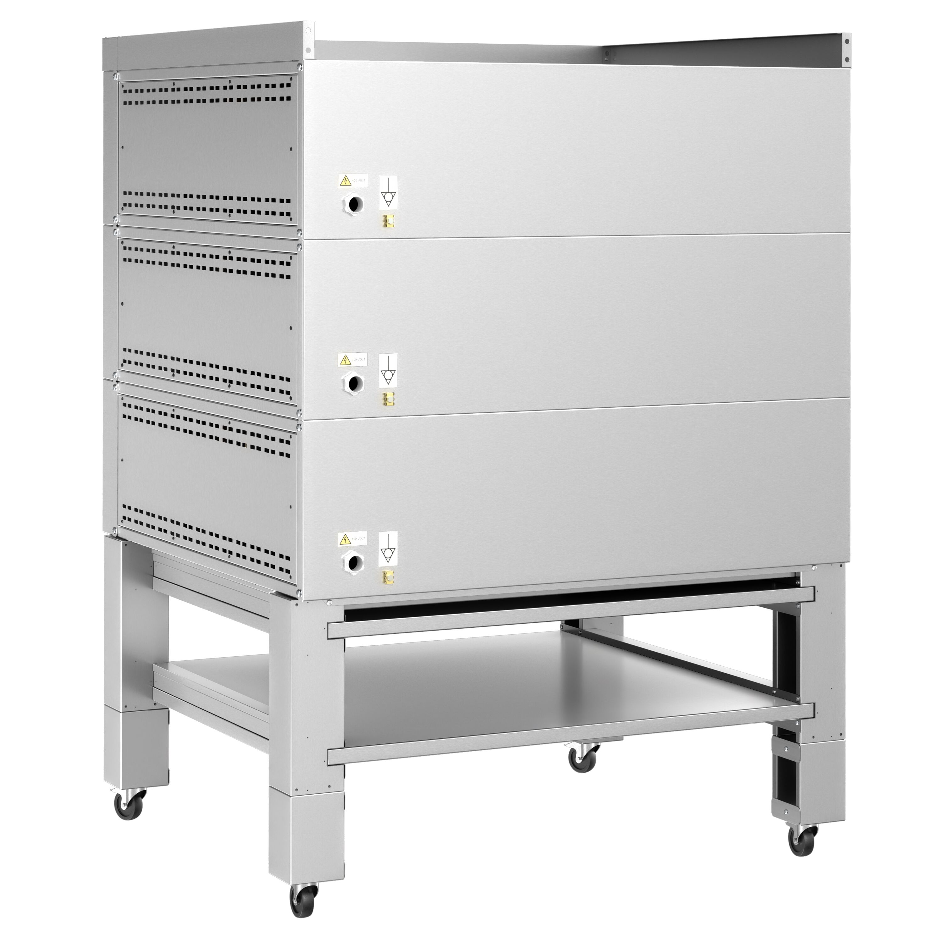 (3 szt.) Elektryczny Piec do pizzy - 3 x 9 x Ø34cm - Panel dotykowy - z okapem i ramą nośną