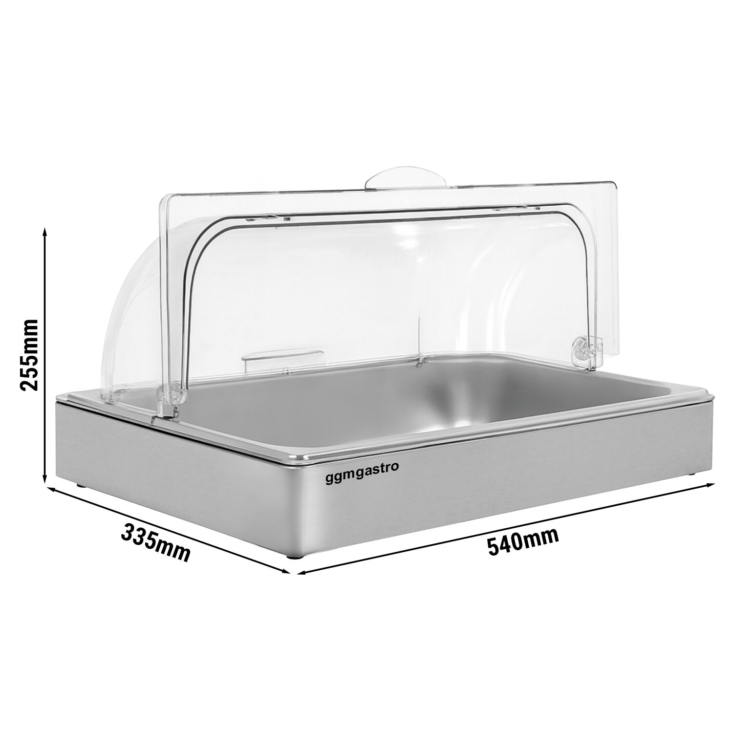 Cloche roll-top - Dôme - GN 1/1 - Acier inoxydable - set 2 pièces - 540x335mm - Hauteur:255mm - incl. bac GN 1/1 - avec capot en plastique