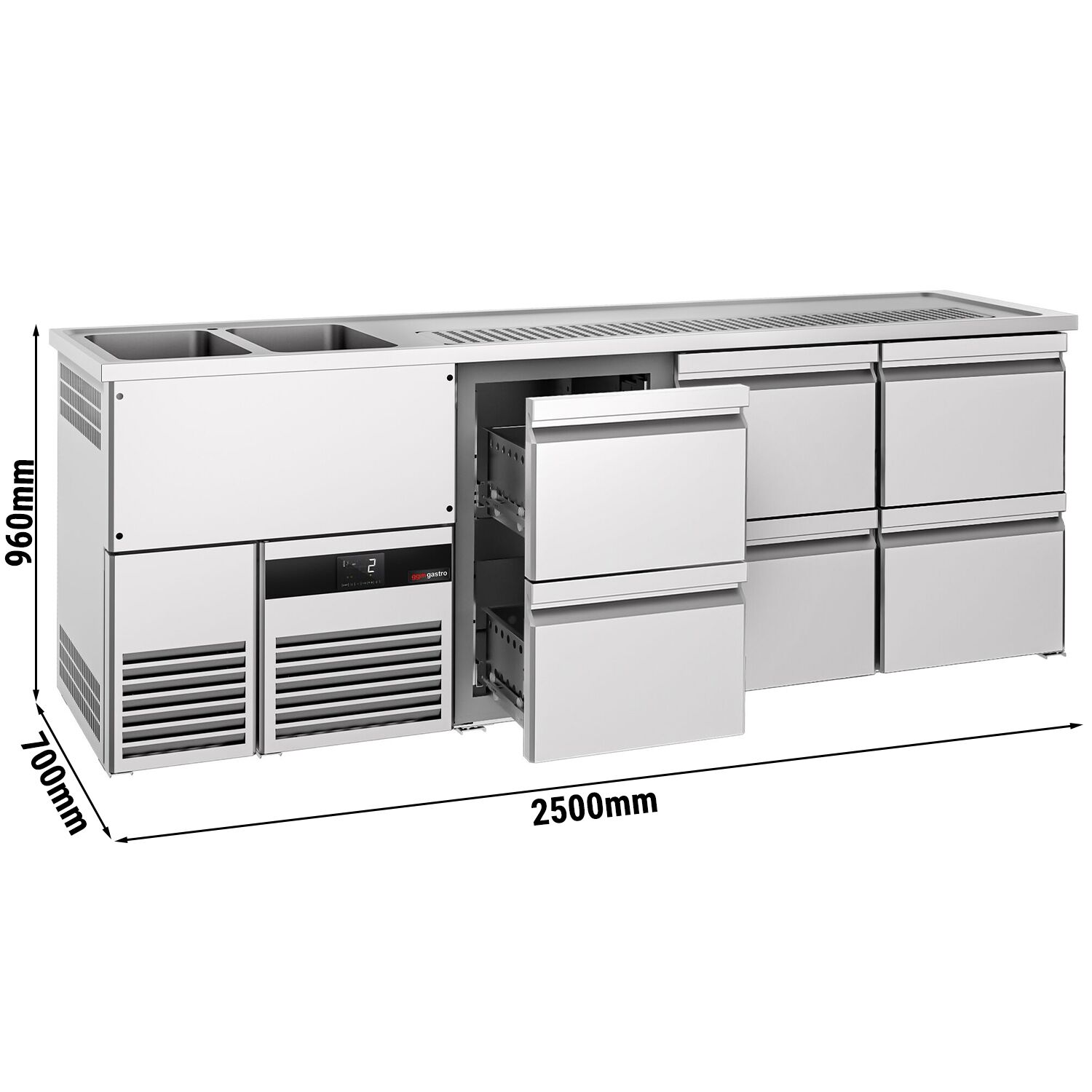 Comptoir de bar réfrigéré PREMIUM - 2500x700mm - 6 tiroirs         