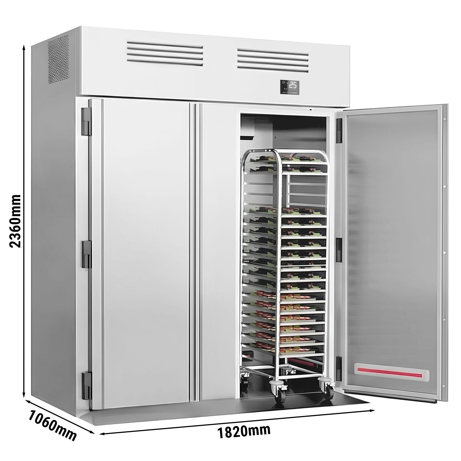 Kylskåp PREMIUM - GN 2/1 - 2700 liter - ned till +8 °C - med 2 dörrar - Umluftkylning, LED-belysning, Automatisk avfrostning, R290, HACCP-styrning