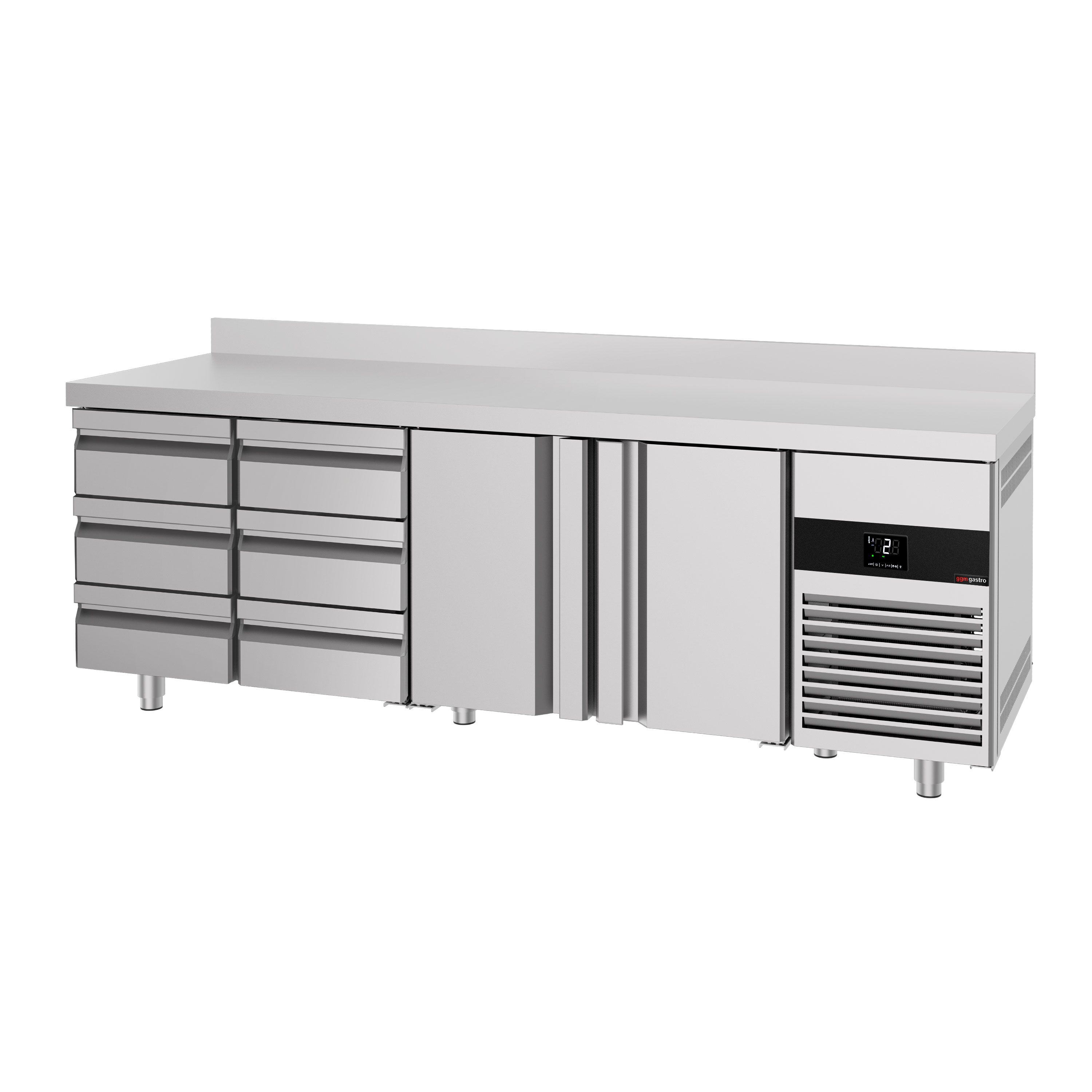 Table réfrigérée PREMIUM - 2330 x 700 mm - avec 2 portes - 6 tiroirs - avec dosseret