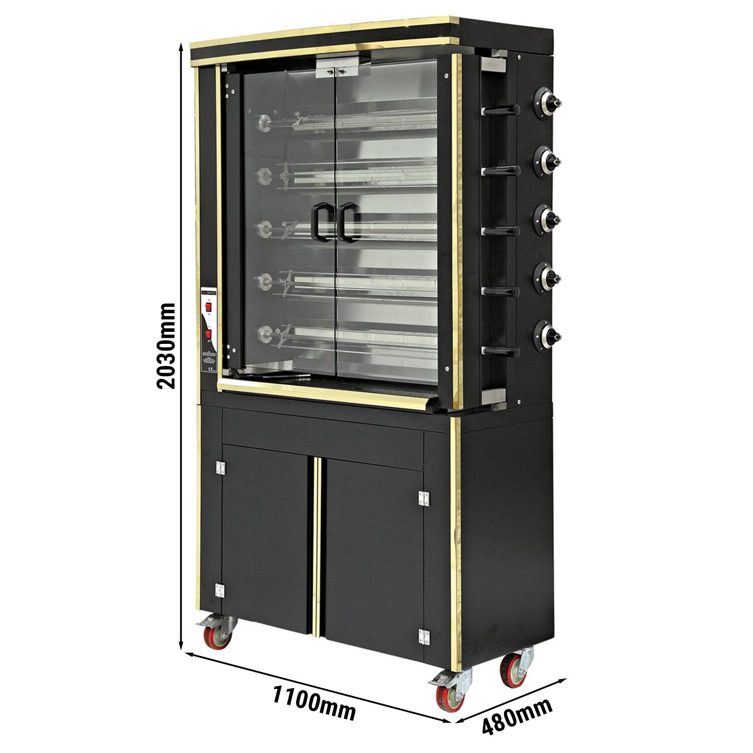 Gaz Rôtissoire à poulets Verticale - avec 5 broches pour jusqu’à 30 poulets - 30kW - Noir