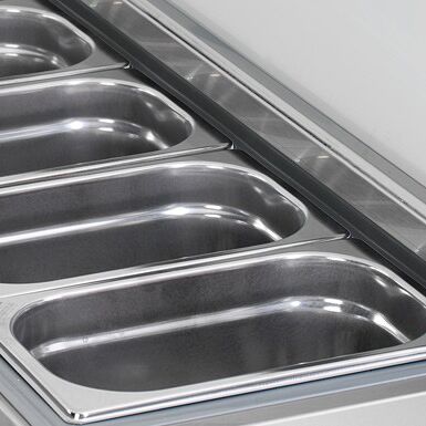 Commercial Pizza Prep Counter - Granite Top PREMIUM - 1400x700mm - with 3 glass doors - incl. refrigerated topping unit - 6x GN 1/4