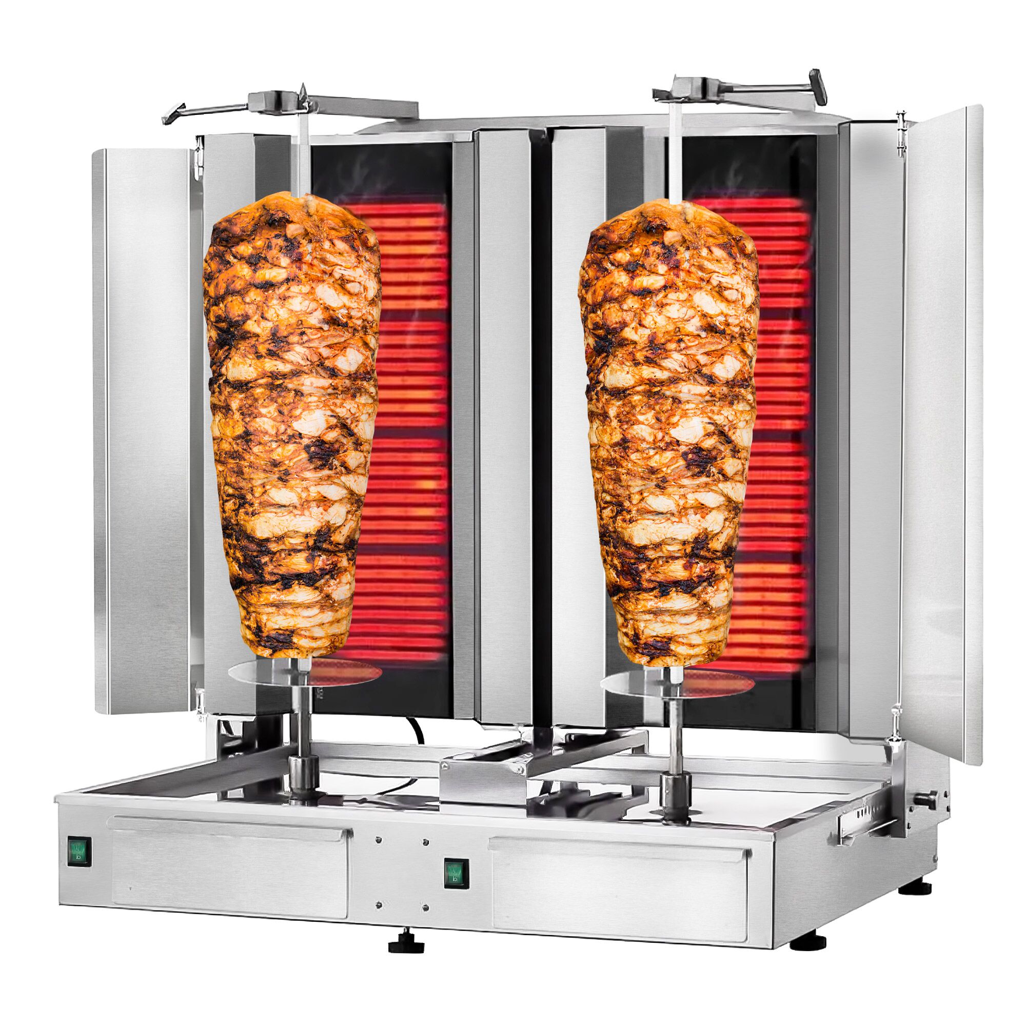 Electric Doner Kebab Grill (Shawarma/Gyros) - Twin x 4 Burner - up to 120kg - 14.4kW - incl. 2 double doors