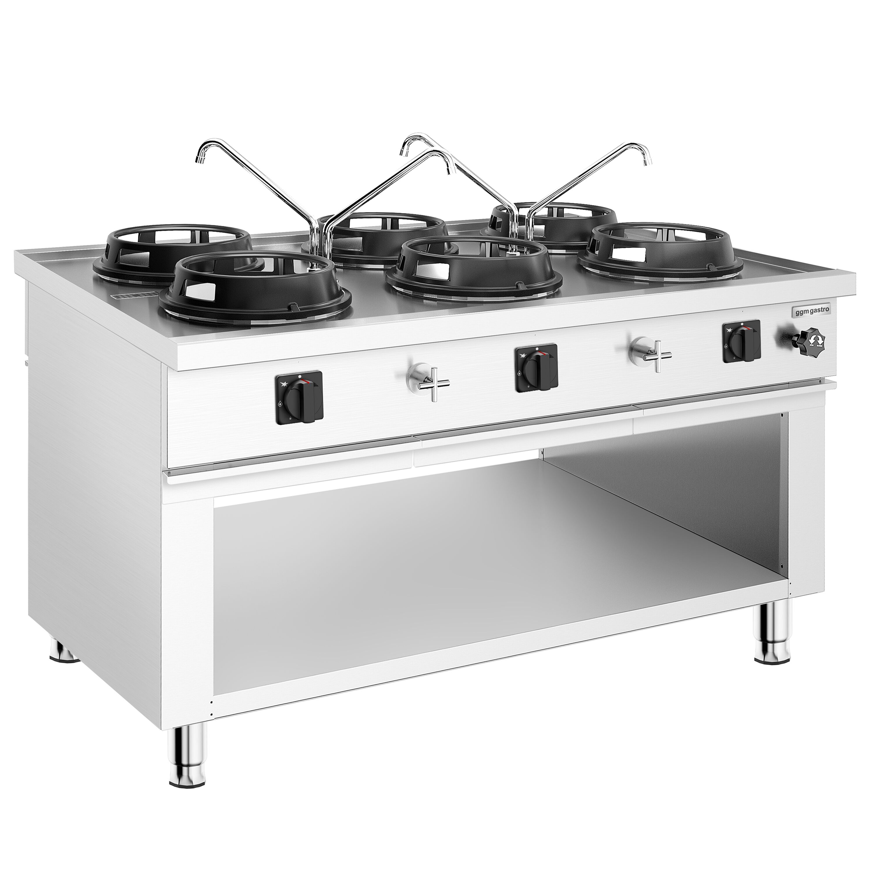 Cuisinière Wok à Gaz en Îlot - 90 kW - 6 Brûleurs - incl. 4 Robinets