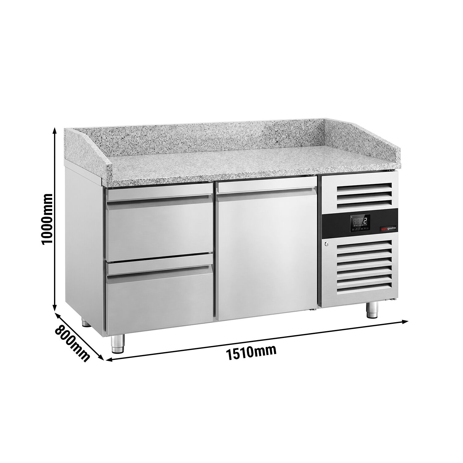 ECO pizza-hűtőpult – 1500x800 mm – 1 ajtóval és 2 fiókkal