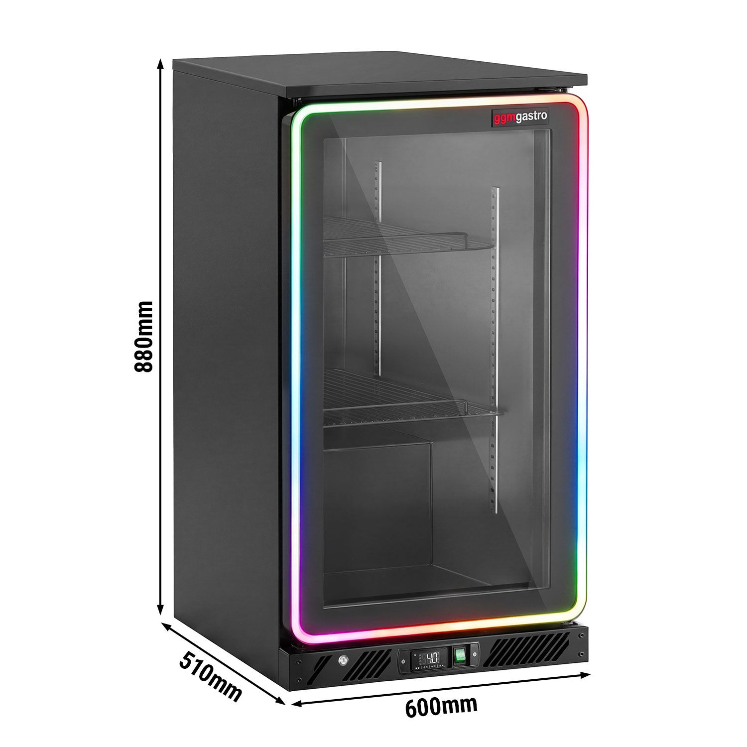 Bar fridge – 600mm – 130 litres – with 1 LED glass hinged door