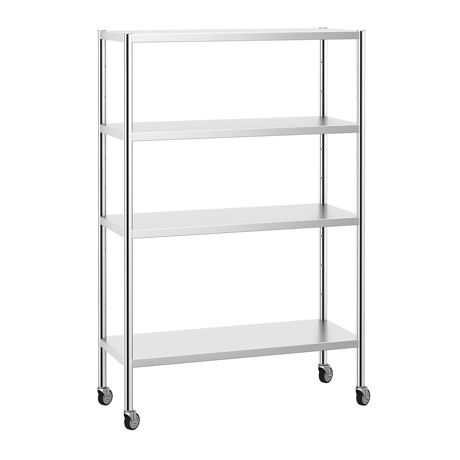 Étagère en inox PREMIUM - 1200 x 490 mm - avec 4 étagères (réglables) - incl. 4 roulettes