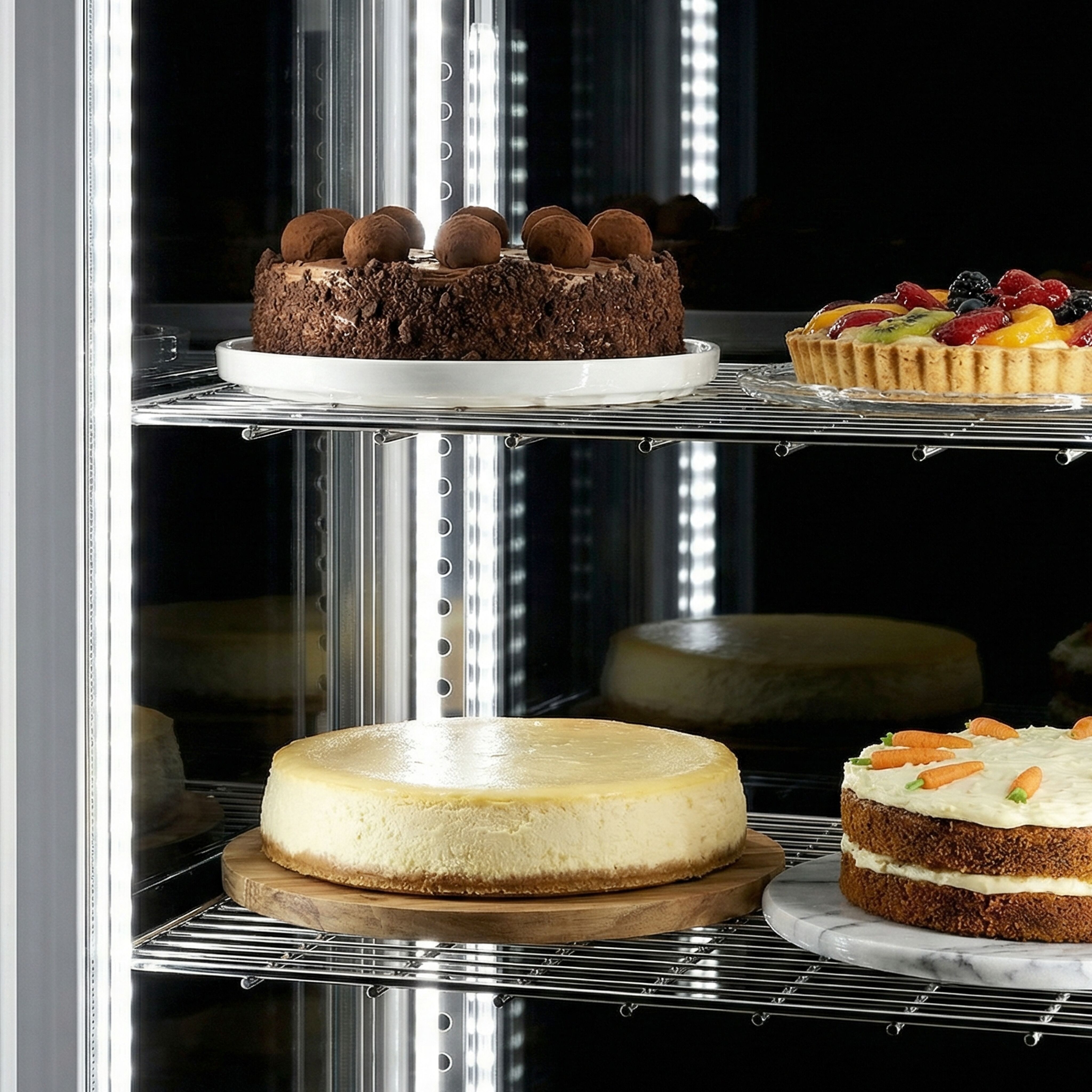 Vitrine réfrigérée 4 faces vitrées / Vitrine panoramique – 235 litres – 1 porte en verre – 4 étagères – Blanc