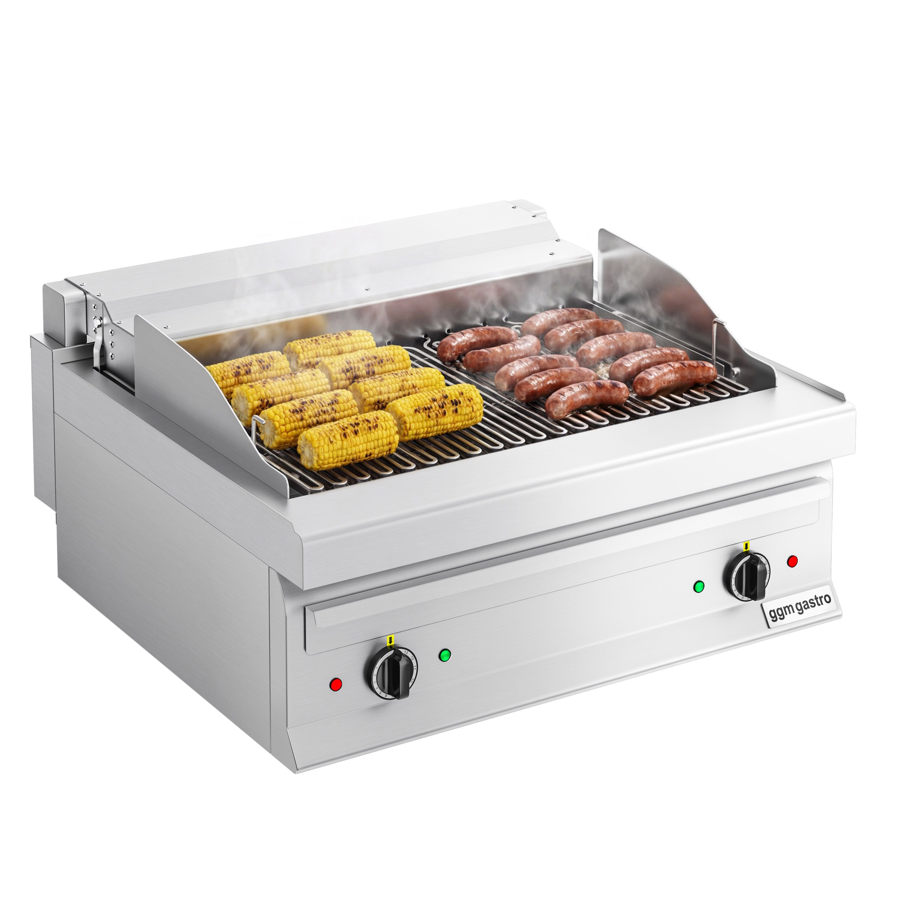 Grill électrique professionnel direct à eau - 8,75kW - de table - P700mm - 2 brûleurs - grilles réglables en hauteur