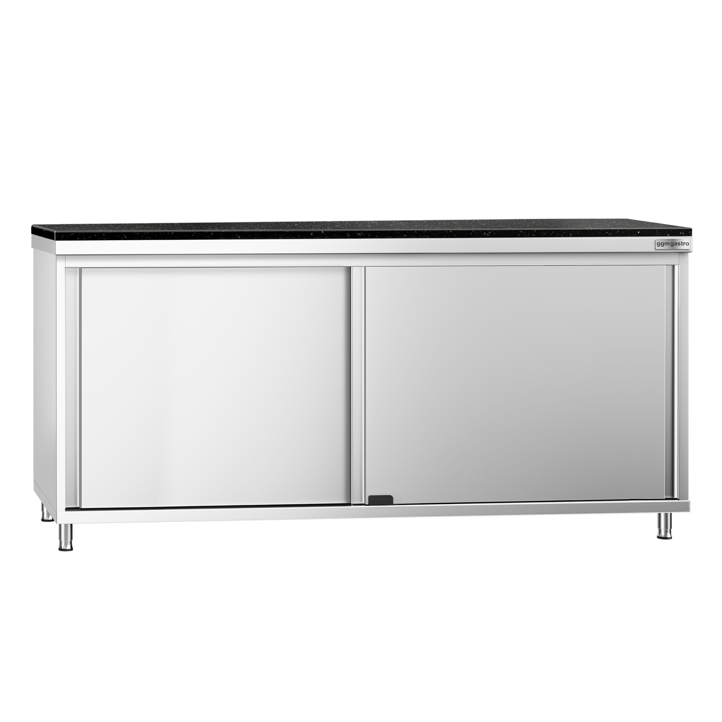 Roestvrijstalen werkkast PREMIUM - 1800 x 700 mm - met schuifdeur - incl. granieten werkblad