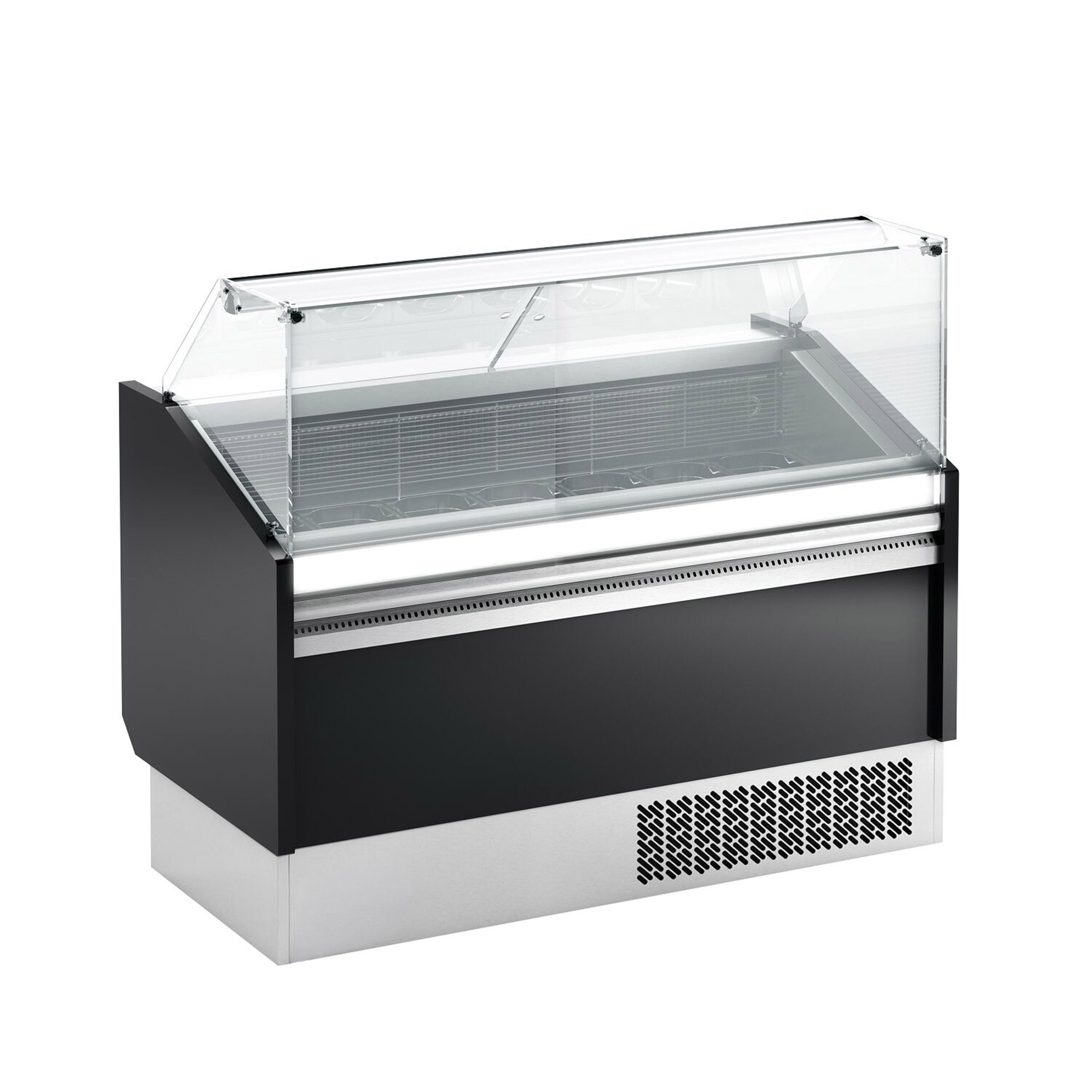 Vitrine à glace LEVI – 1620 mm – refroidissement statique – pour 9+9 bacs à glace de 5 litres – Noir