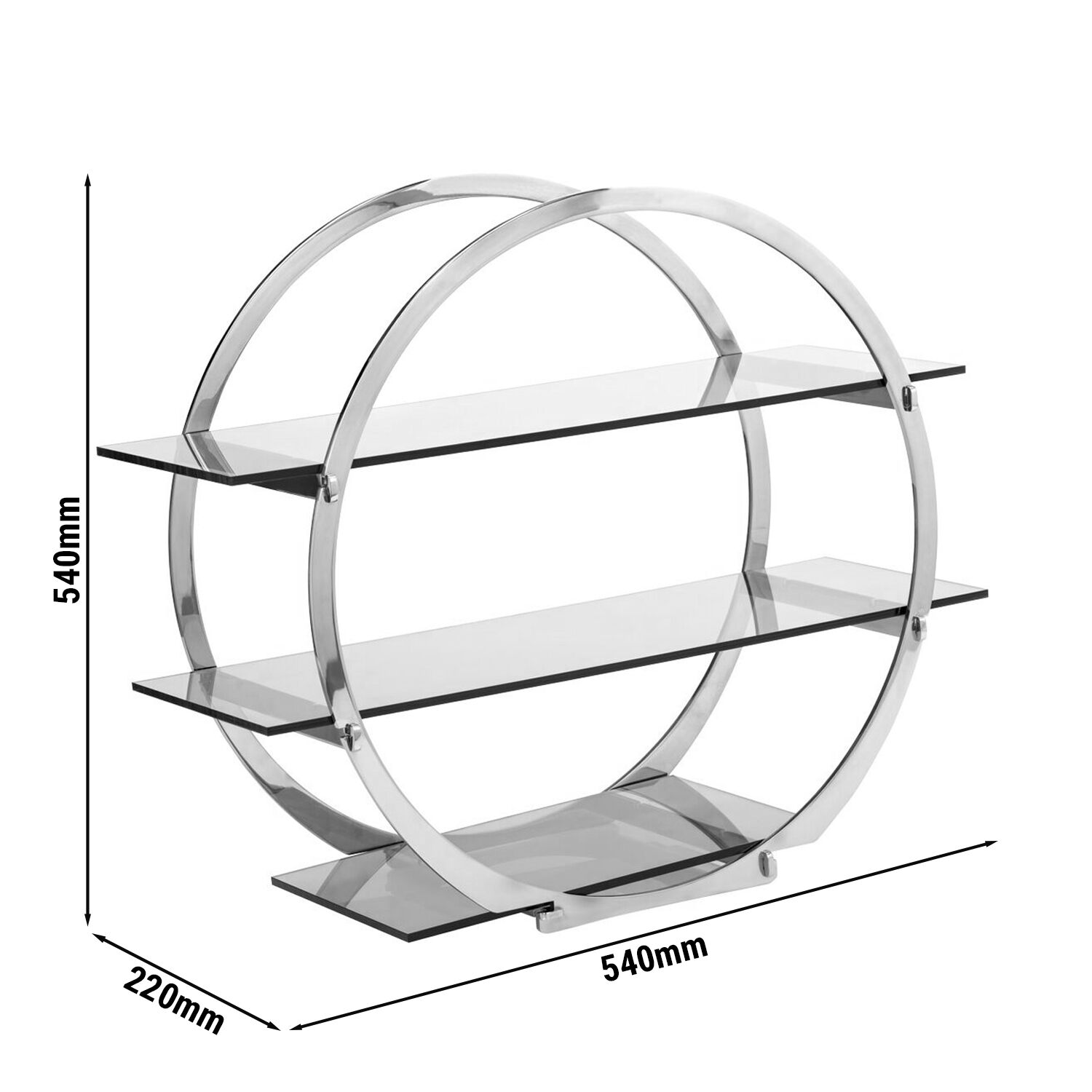 Etagere / Buffet Stand - Chrome - round - Ø540mm - with 3 shelves - Stainless steel & plexiglass