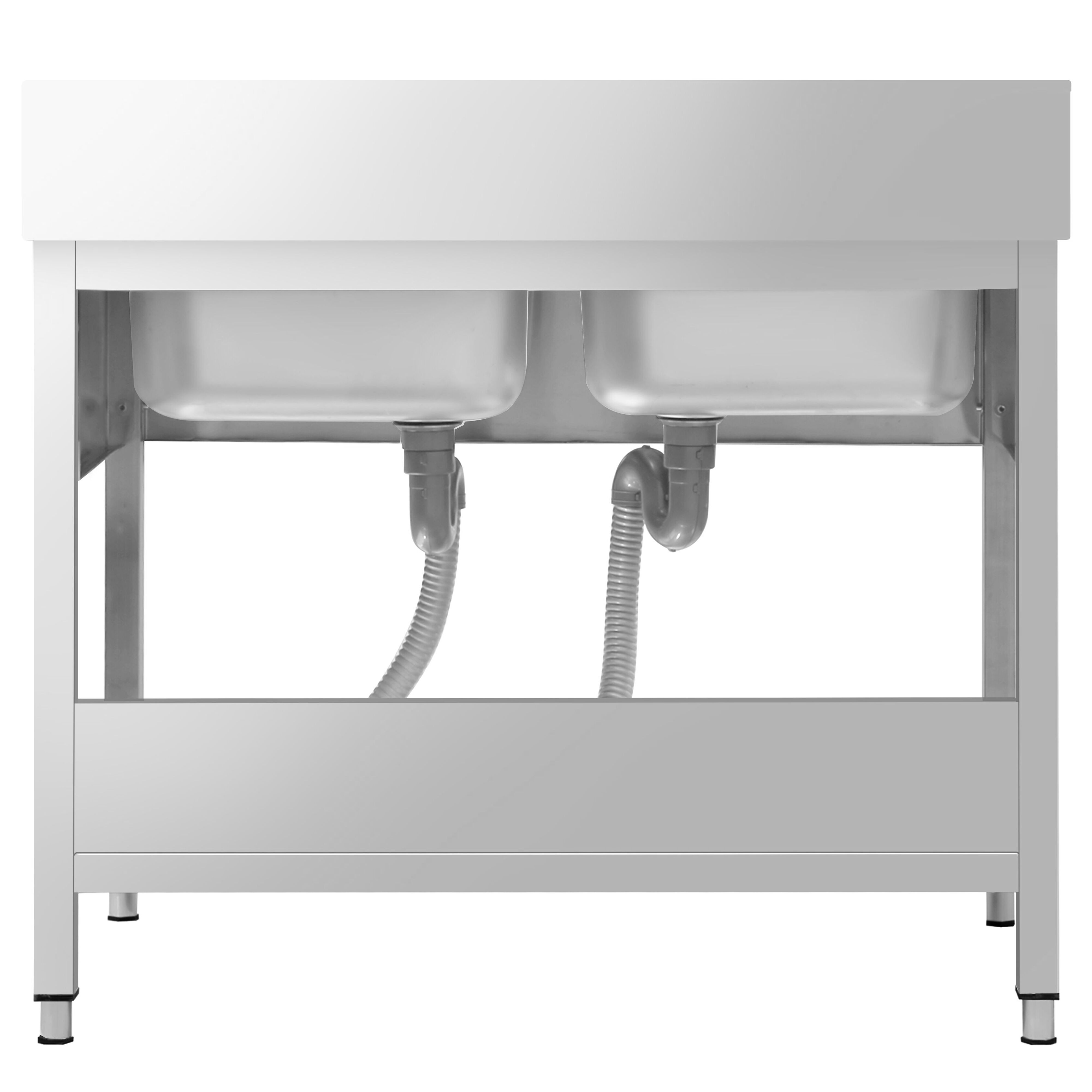 Plonge en inox PREMIUM - 1000x600mm - avec étagère basse - 2 bacs au centre