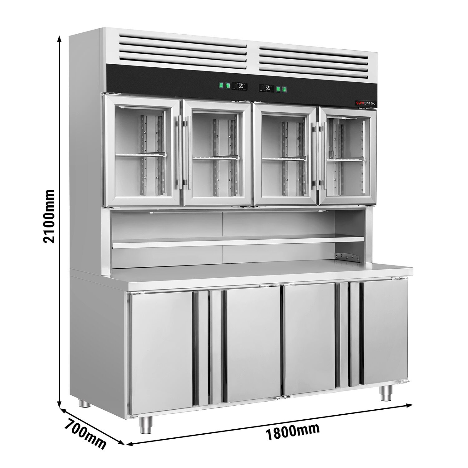 Kyl-/frysbänk - 1800x700 mm - 655 l - med 4 glasdörrar - med 4 dörrar - Statisk kyla