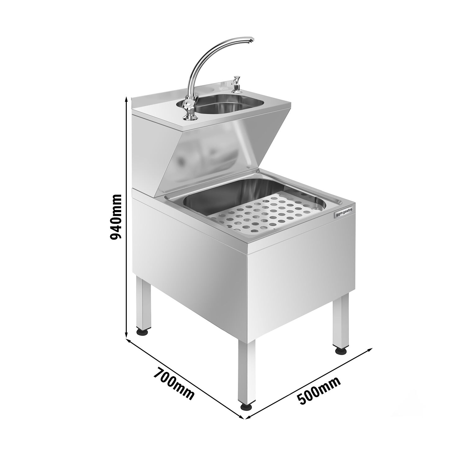 Combinaison lave-mains/évier - Acier inoxydable - avec mitigeur à pédale & distributeur de savon