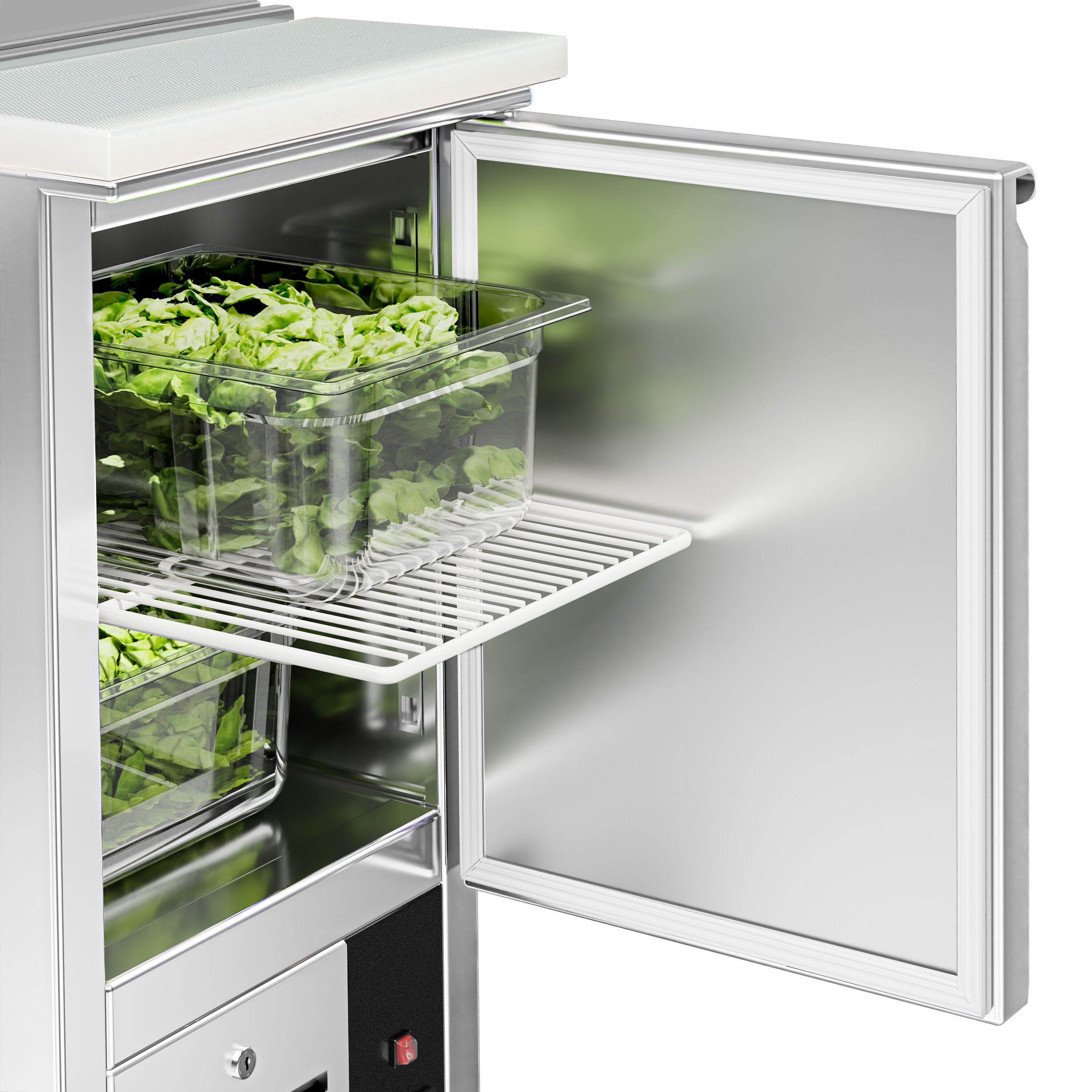 Saladette réfrigérée ECO - 450mm - 102L - 1 porte - avec découpe pour 1x GN 1/1 & Couvercle inox