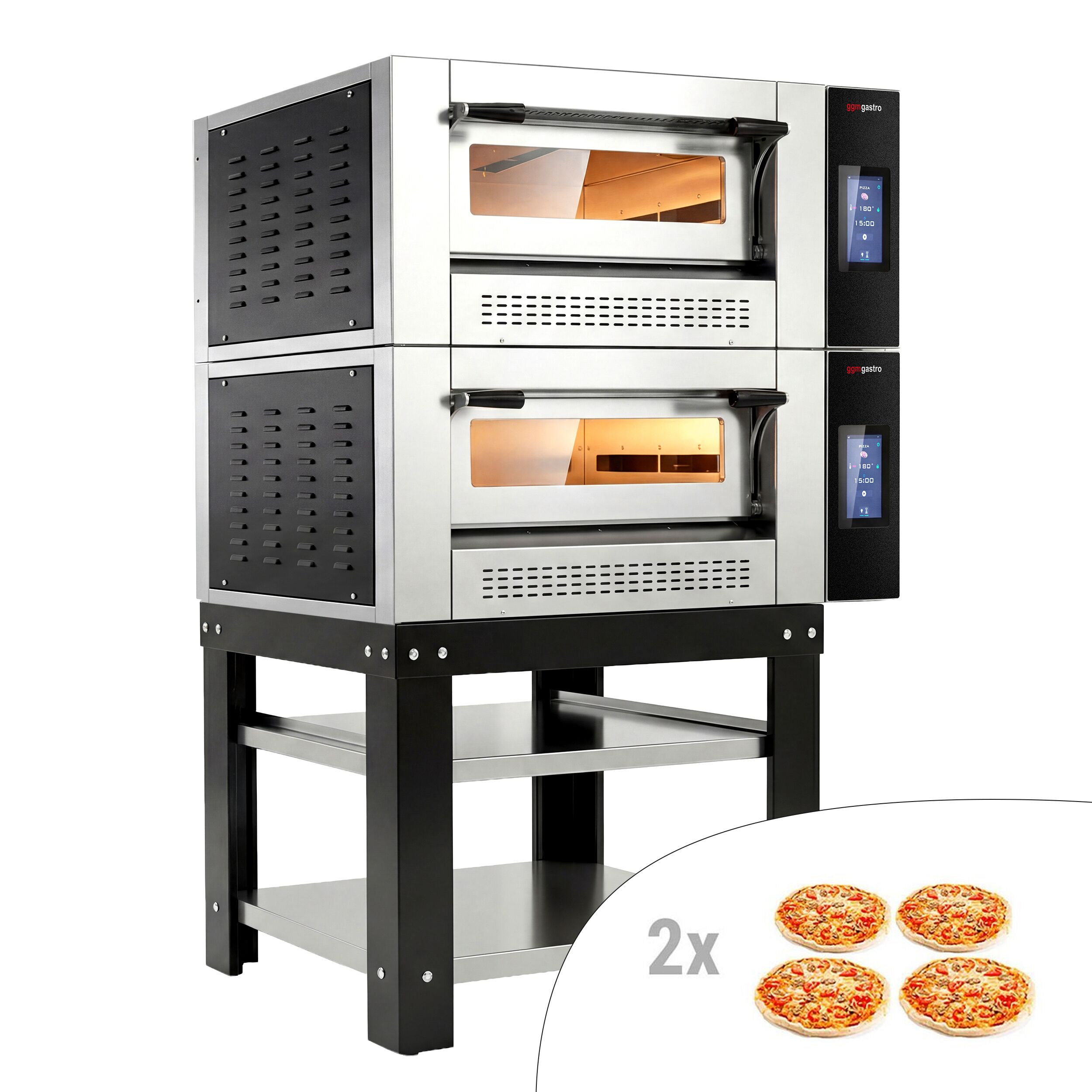 Four à pizza à gaz - 4 + 4 x 30 cm - Touch - avec soubassement inclus