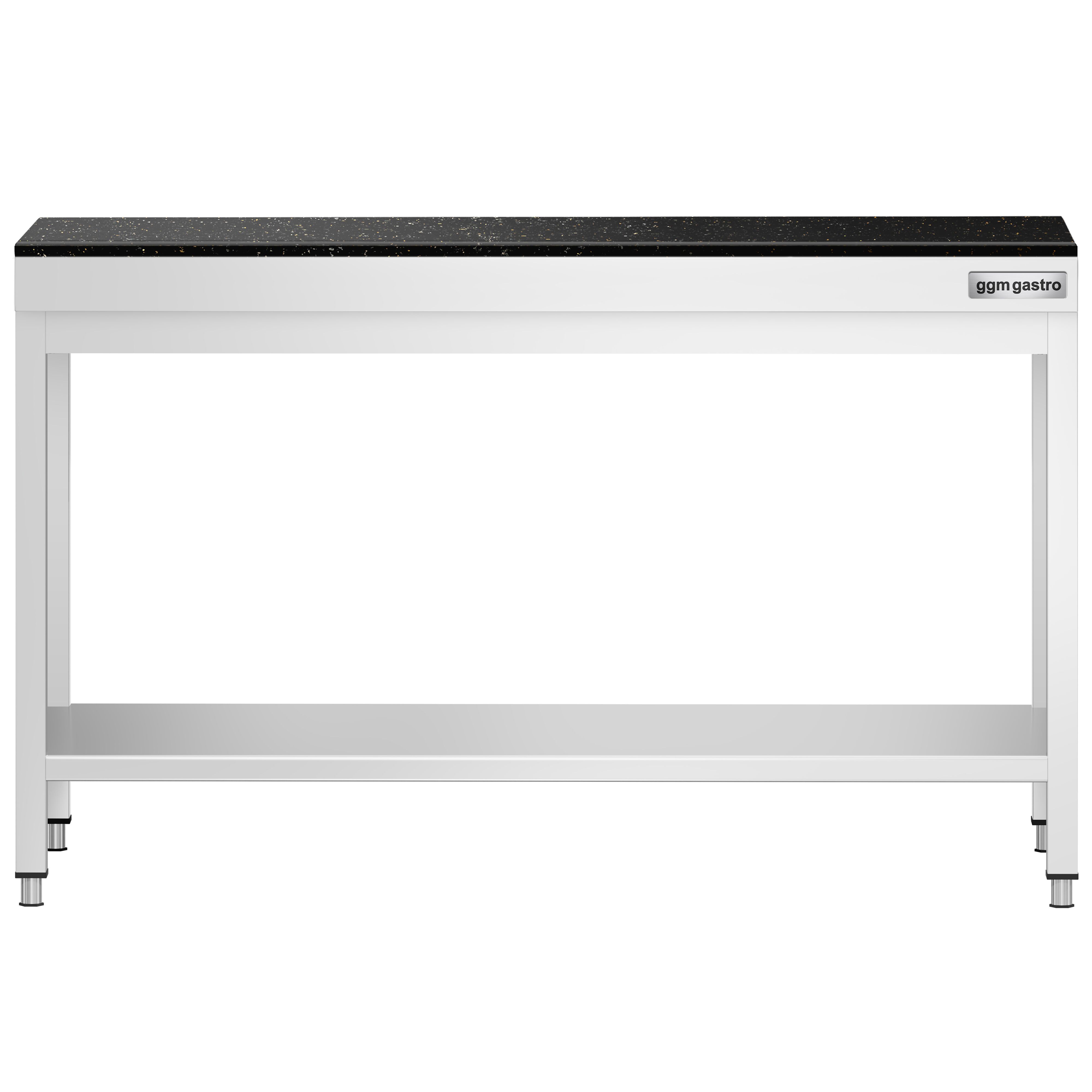 Table de travail inox PREMIUM - 1400 x 600 mm - avec tablette inférieure - incl. Plan de travail en Granit