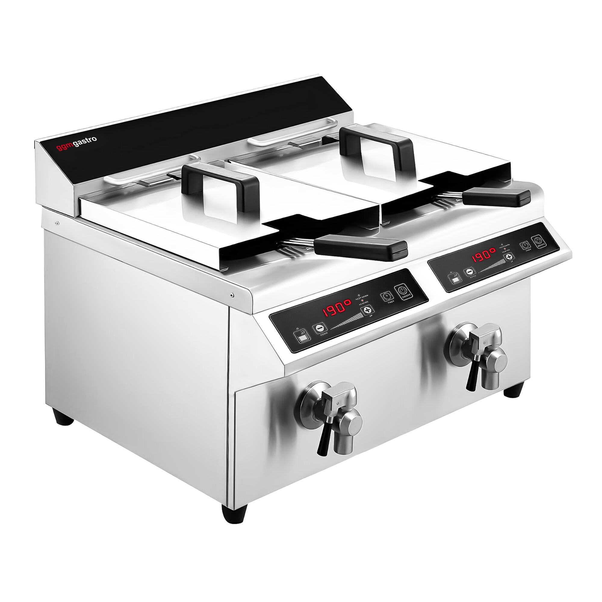 Friteuse à induction double professionnelle - 8+8L - 7,0kW - Commande électronique - avec robinet de vidange
