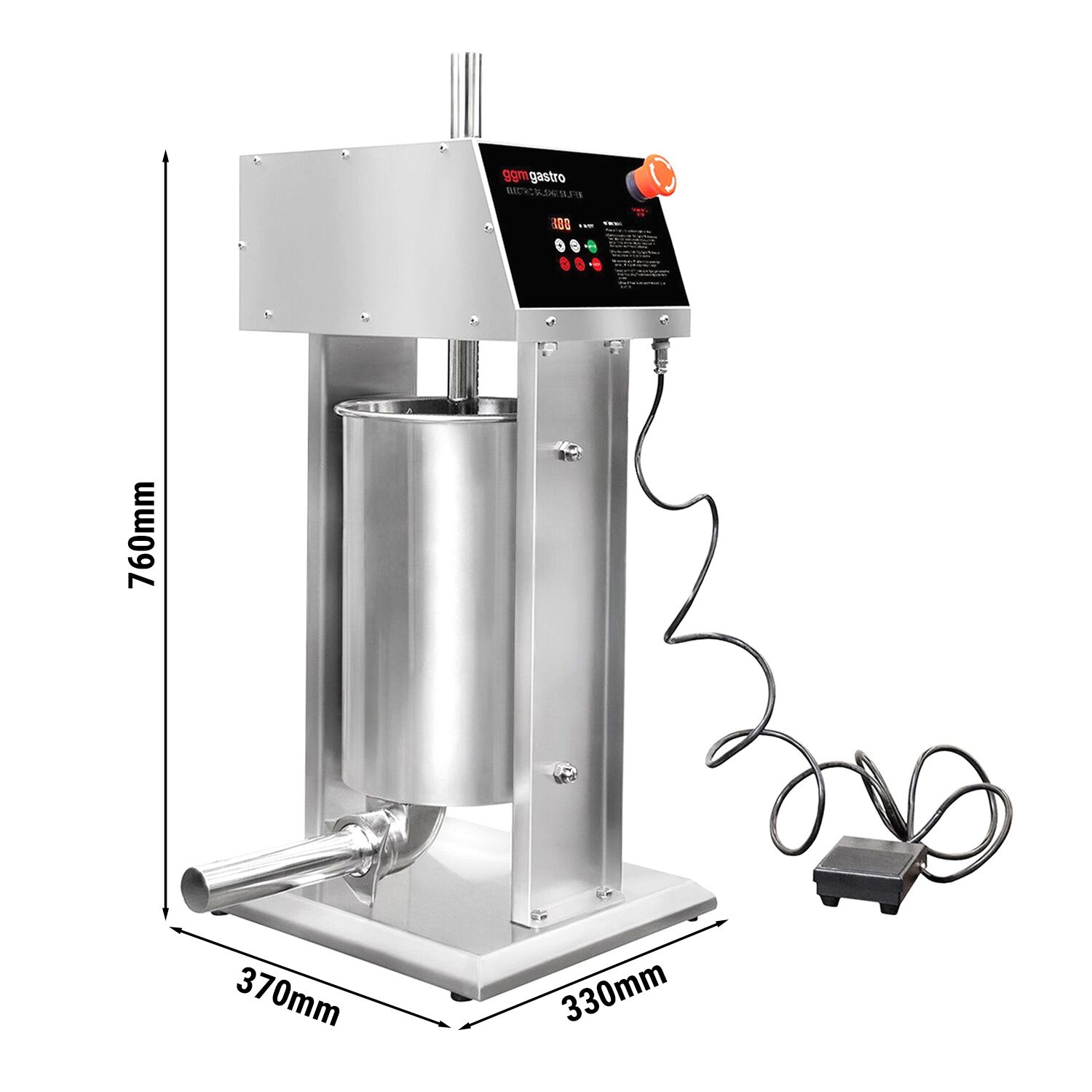 Poussoir à saucisses Électrique & Machine à churros - 15 Litres - 90 Watts - inox - incl. 4 Embouts à saucisses & 3 Embouts à churros