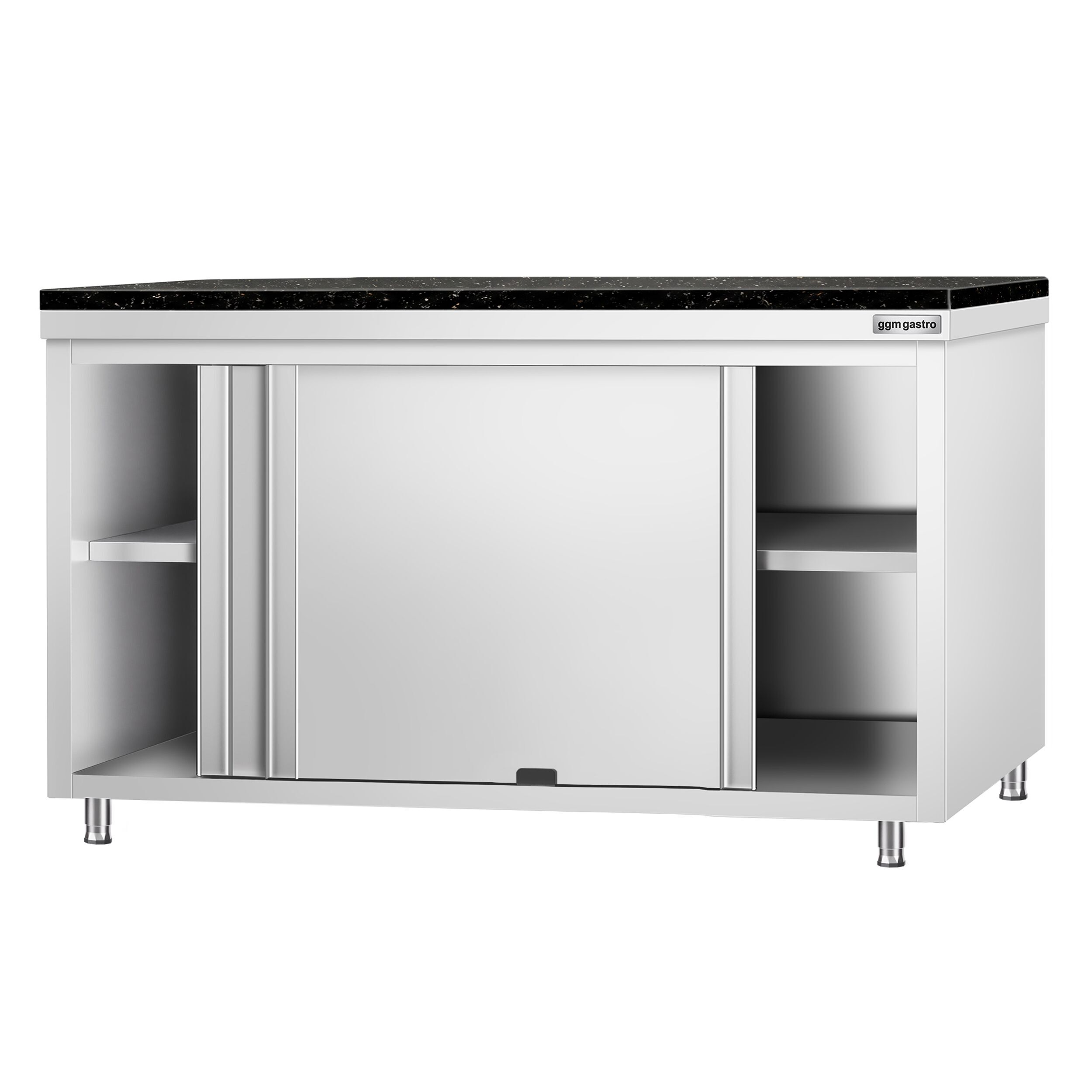 Roestvrijstalen werkkast PREMIUM - 1600 x 600 mm - met doorgeefluik - incl. granieten werkblad
