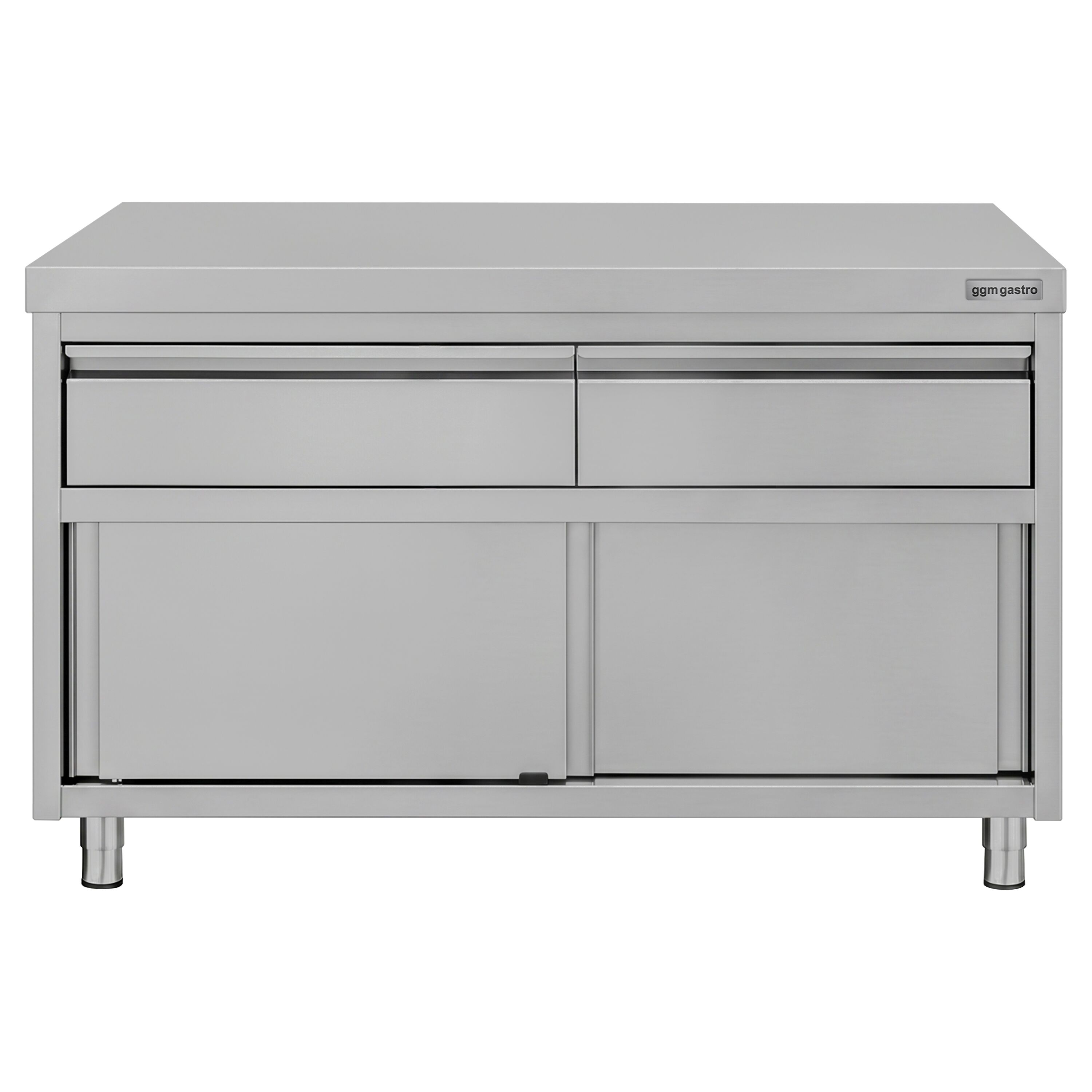 Armoire de travail en acier inoxydable ECO - 1200 x 600 mm - avec 2 tiroirs et une porte coulissante