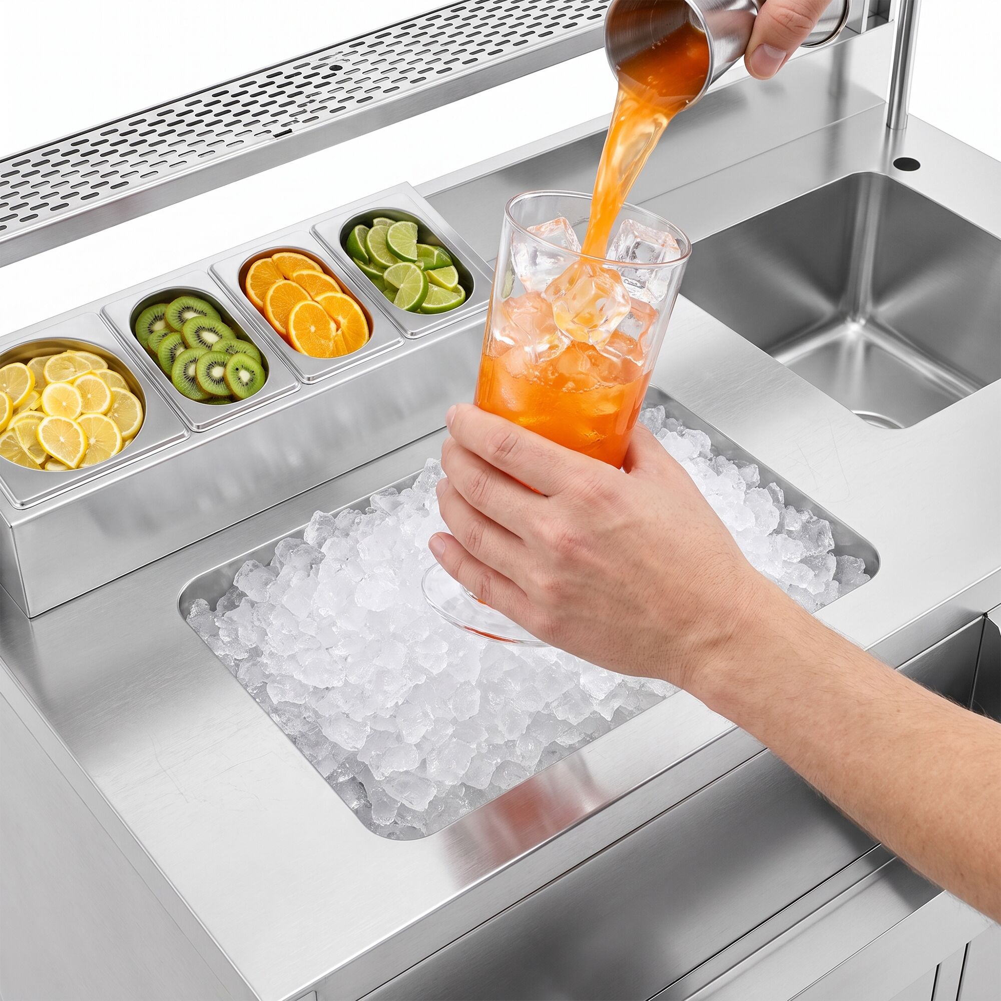 Table de préparation pour cocktails – inox – 1200 x 720 mm – avec 2 portes coulissantes