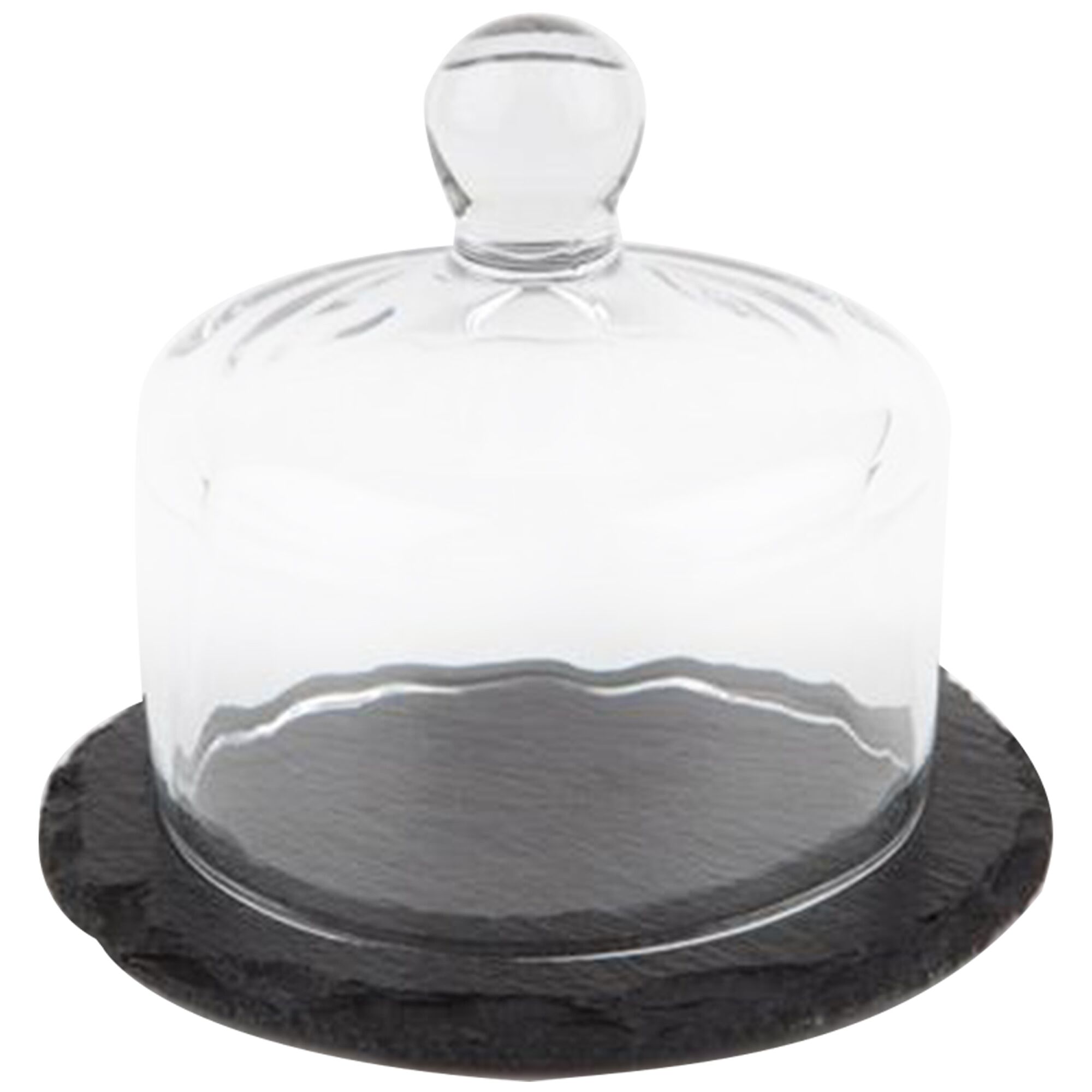 (6 pcs) Plateau en ardoise naturelle avec cloche en verre - Ardoise naturelle - Set 2 pièces - Ø105mm - Hauteur: 95mm