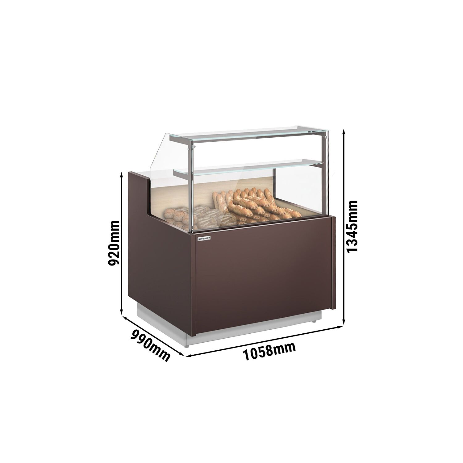 Comptoir à pain RIGA - 1058x990mm - 2 étagères - Éclairage LED - Vitrage de sécurité
