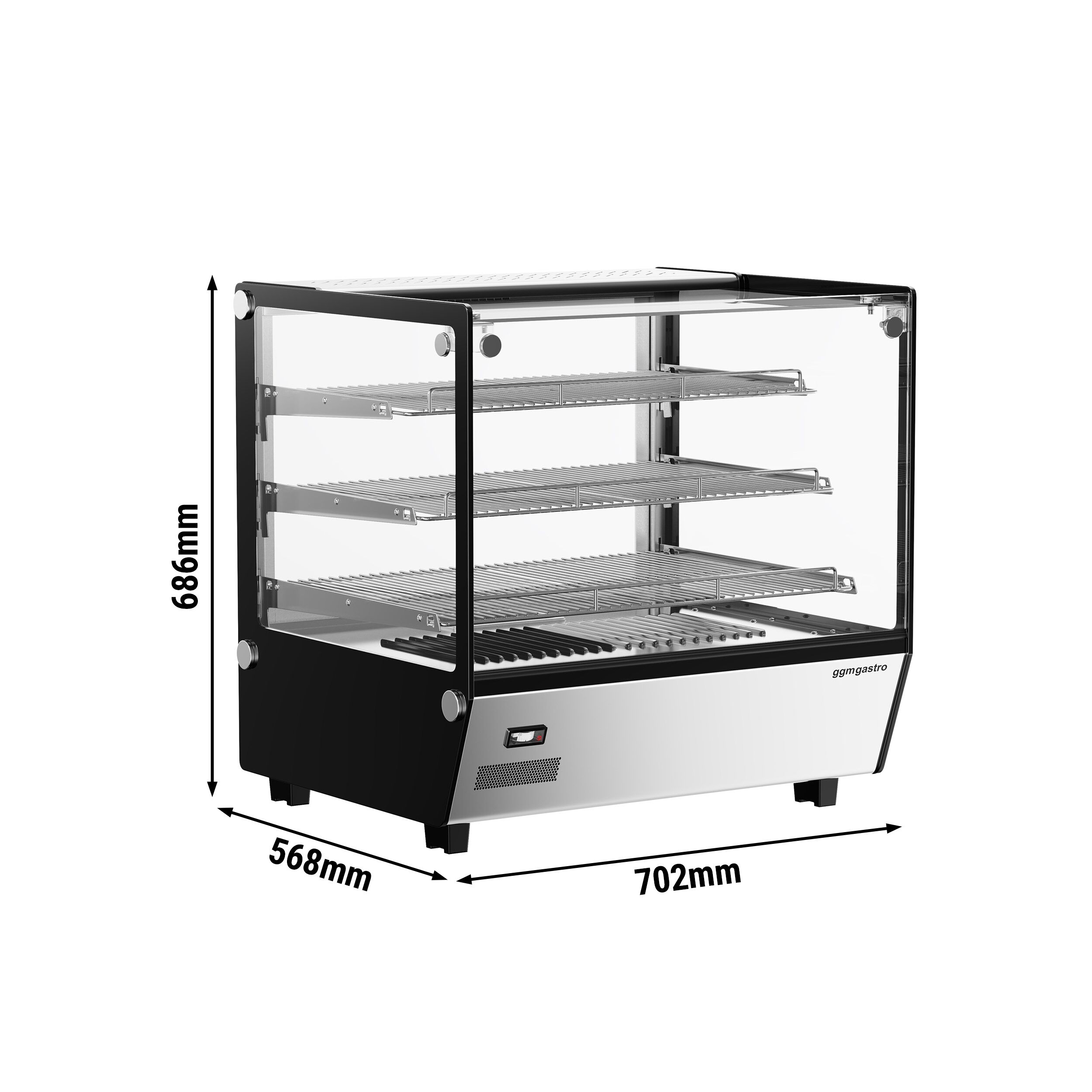 Vitrine chaude - 702mm - 1,10kW - avec 3 étagères - à poser