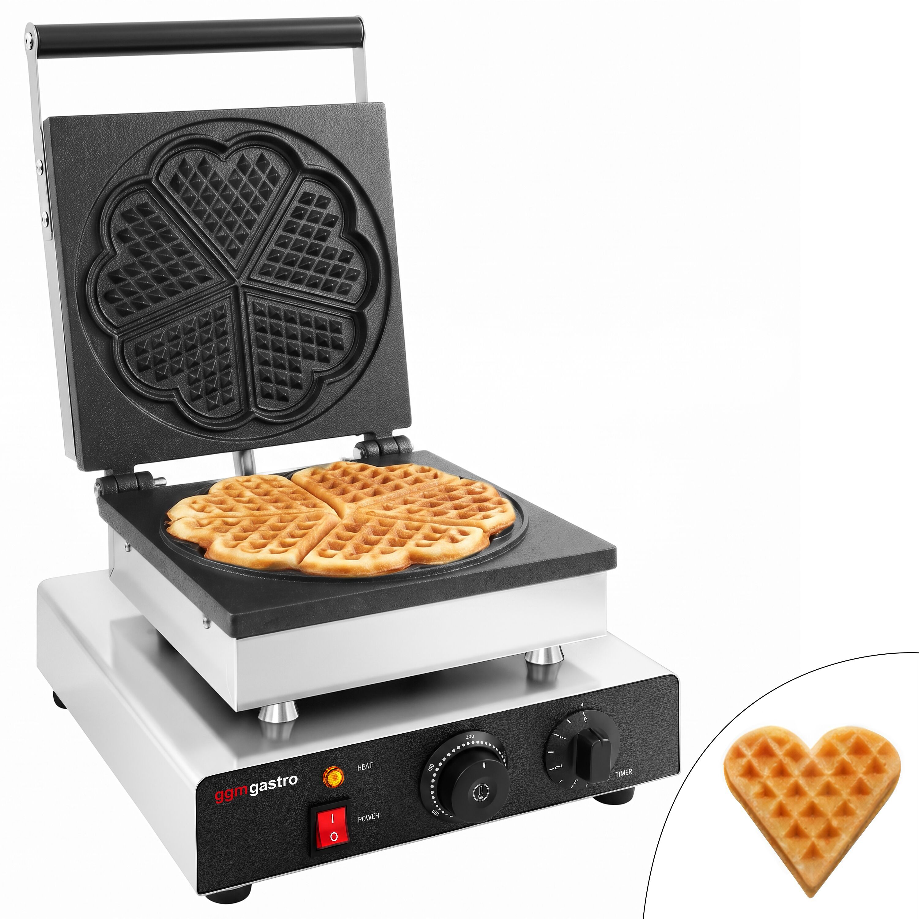 Waffle iron - Single - Manual - 1,75 kW - Shape: Heart flower - Teflon-coated baking plates