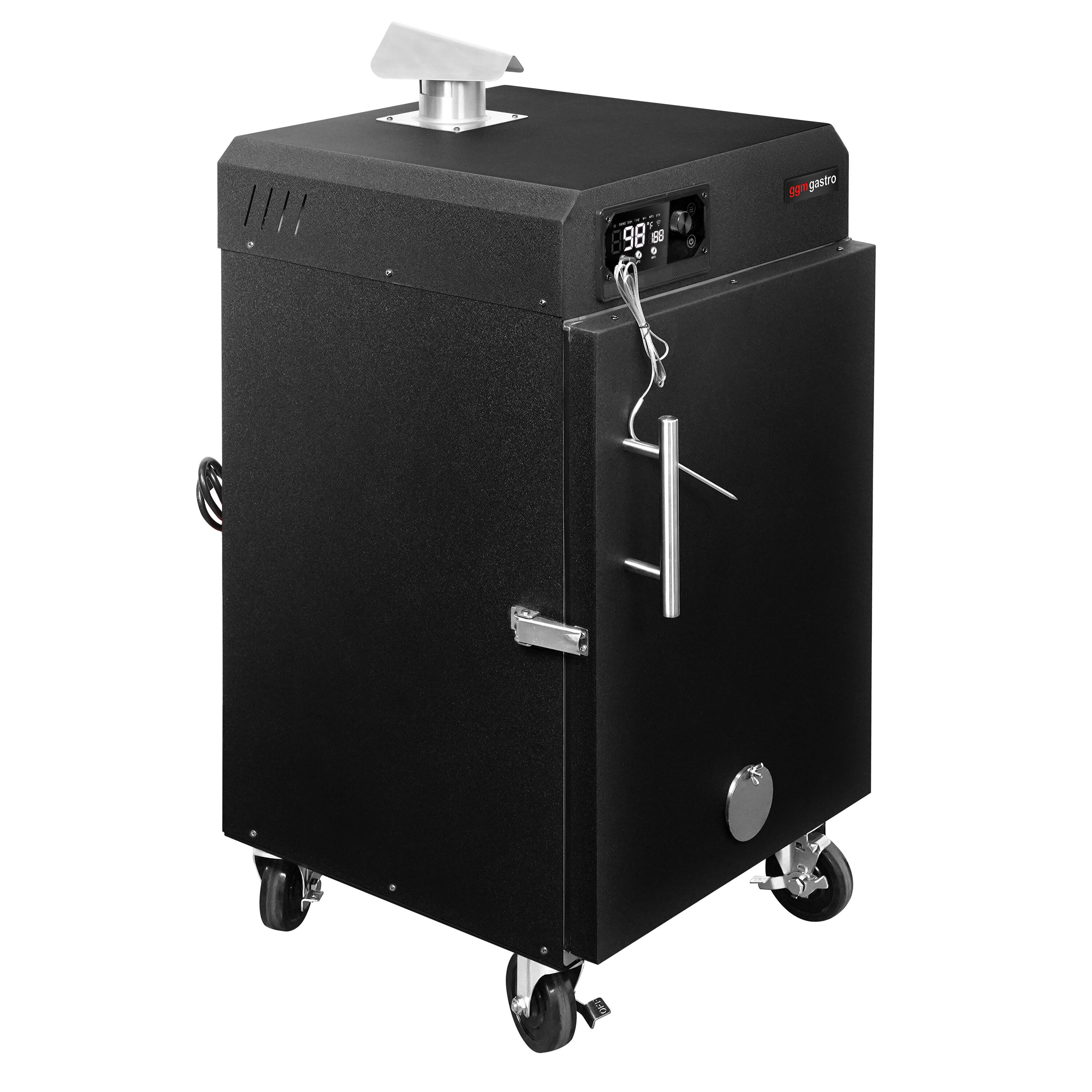 Fumoir électrique professionnel - Commande électronique - avec 4 grilles - 509x581mm - sur roulettes - Noir - fumage à chaud et à froid