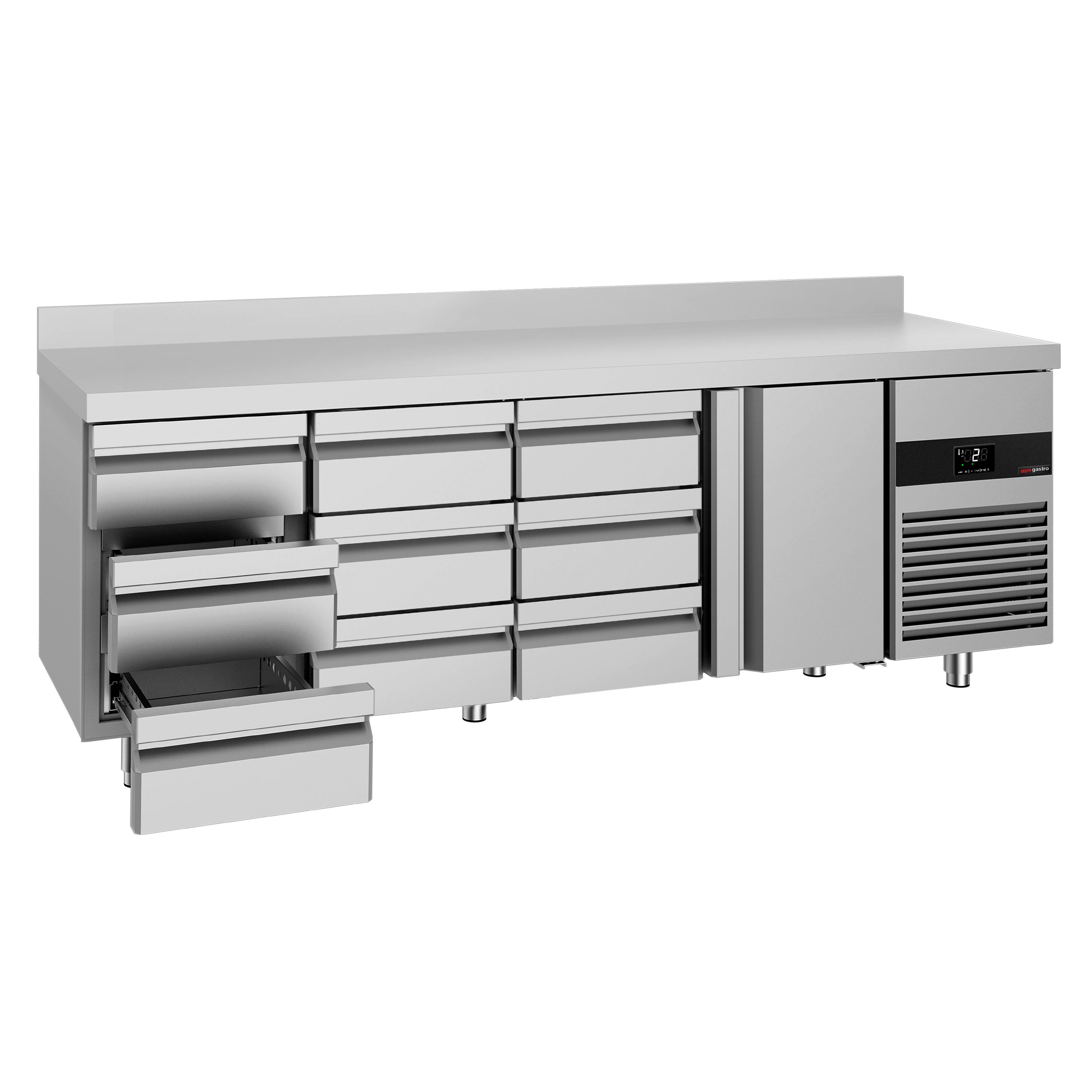 Table réfrigérée PREMIUM - 2330 x 700 mm - avec 1 porte - 9 tiroirs - avec dosseret
