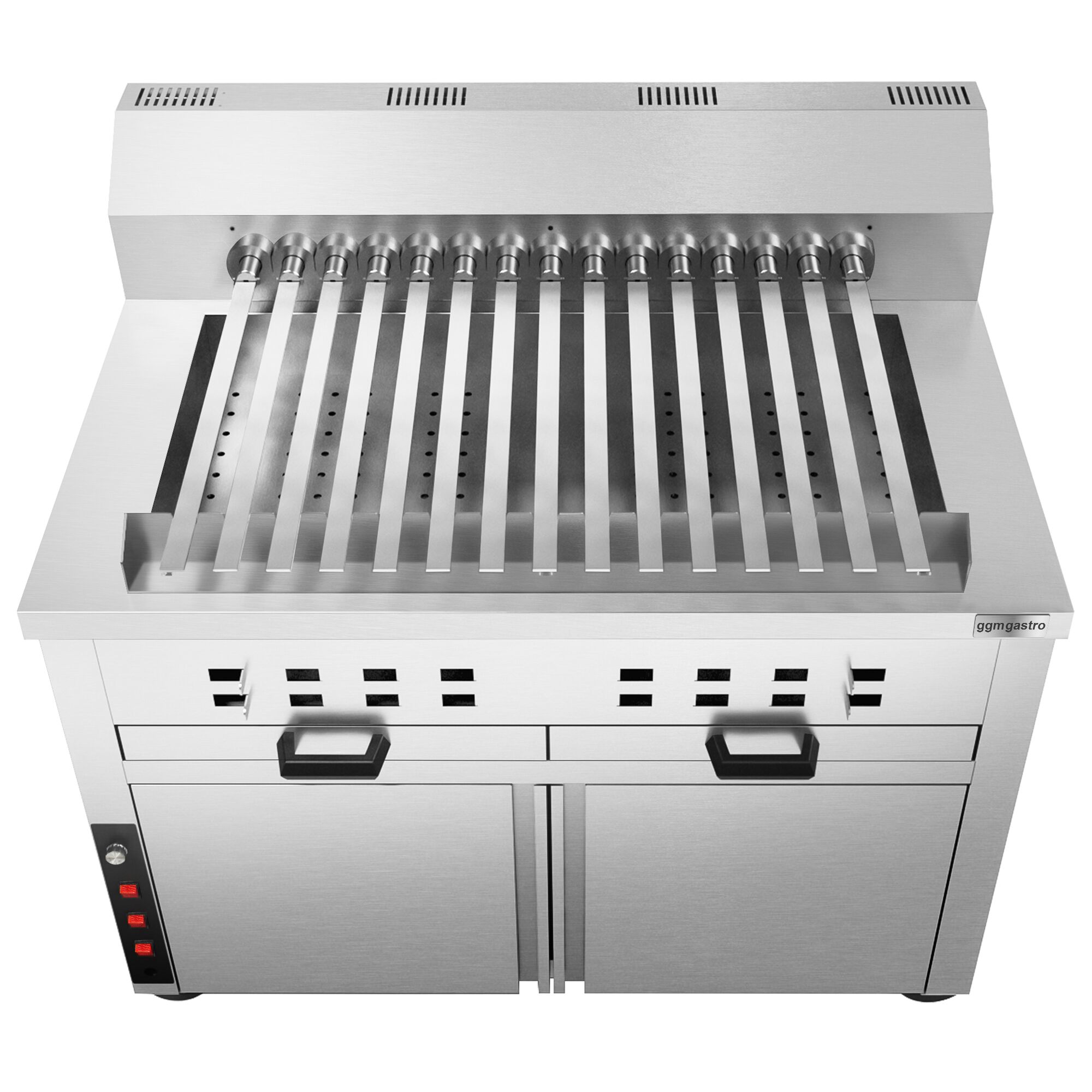 Mangal Charcoal Grill - 1120mm - for Adana & Shish Kebab - 15 automatic rotating skewers - with cabinet base