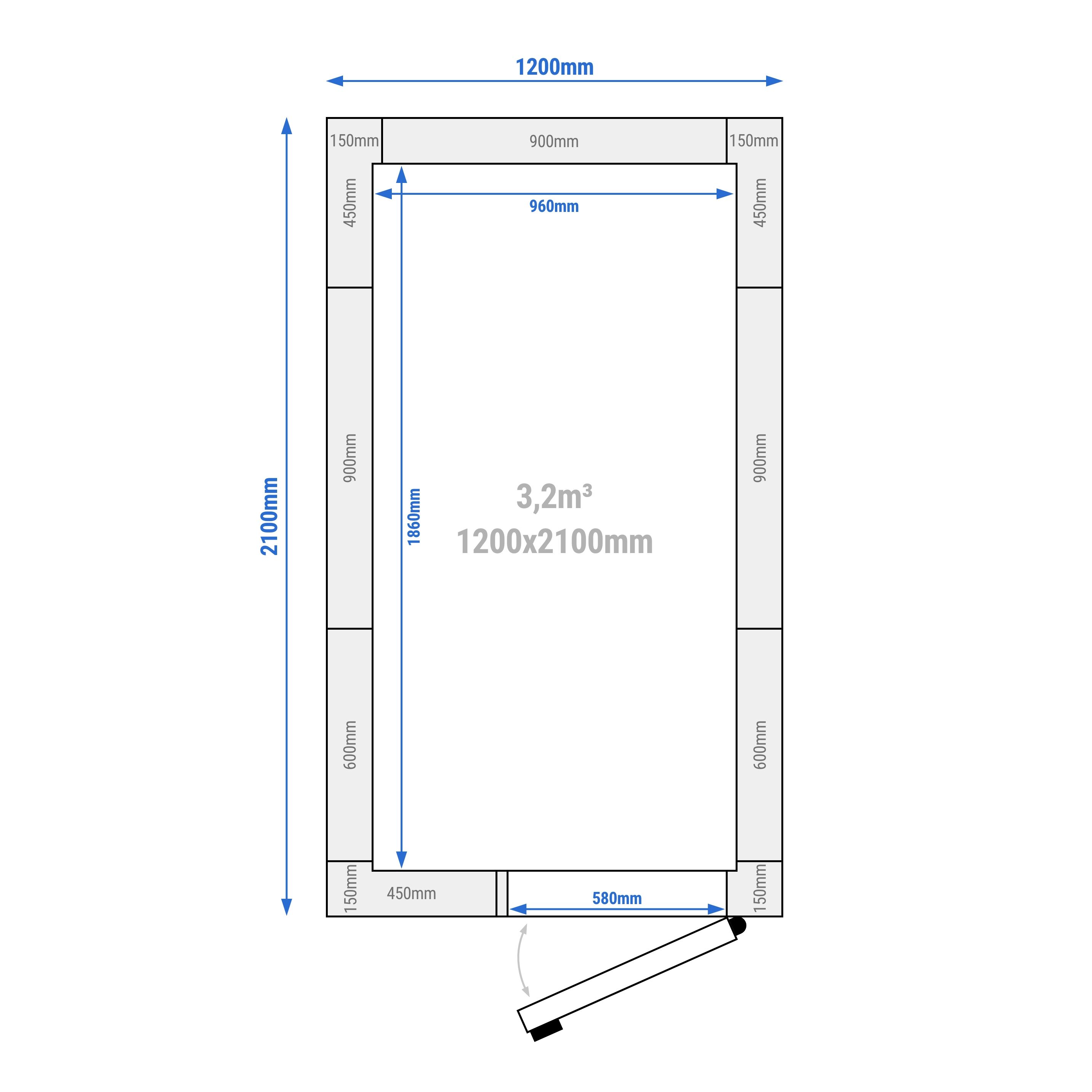 Chambre de congélation – 1200 × 2100 mm – 3,2 m³ – avec rideaux à lamelles inclus