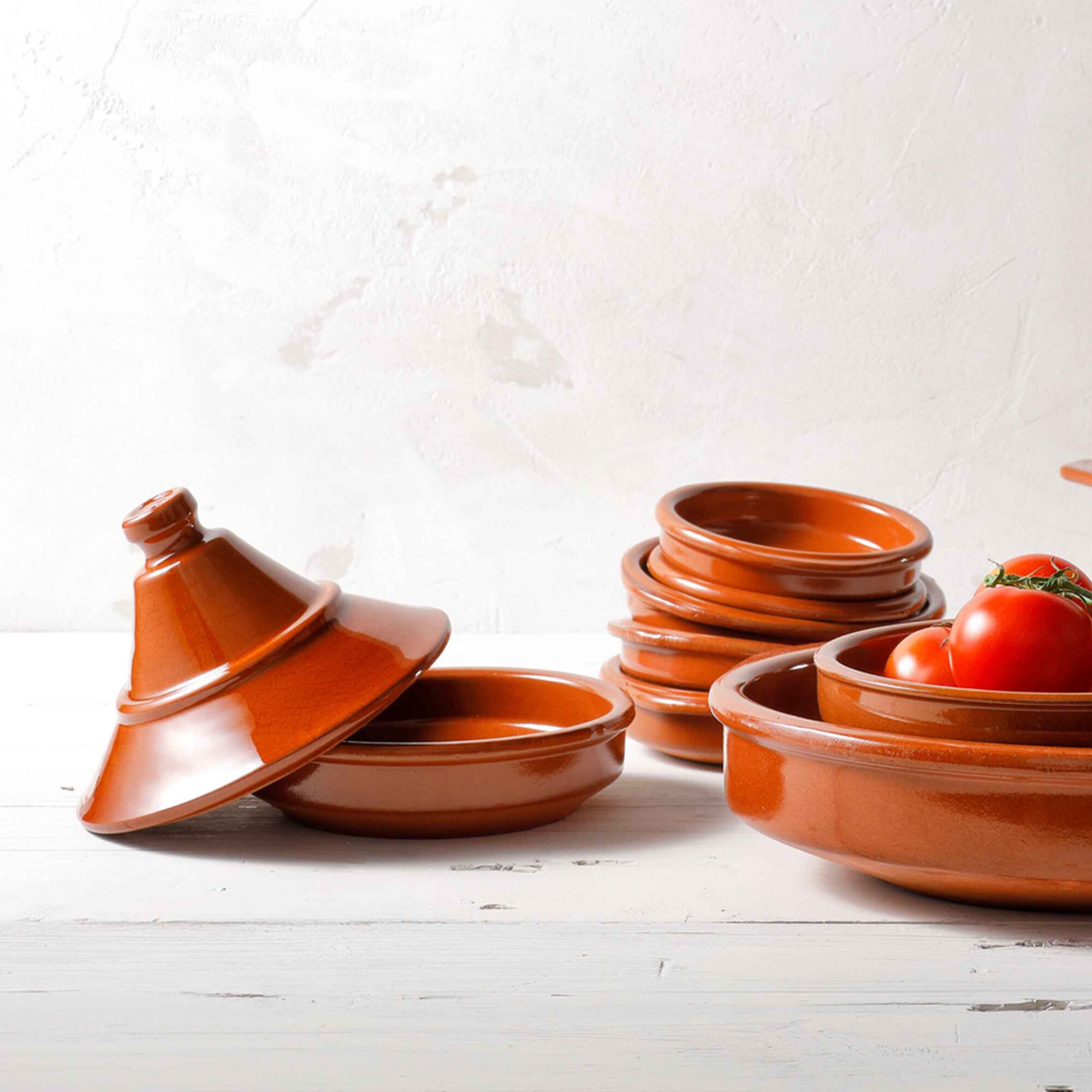(6 pcs) Coupe à tapas avec couvercle - CLASSICO - Grès (stoneware) - Ø 140mm - Brun